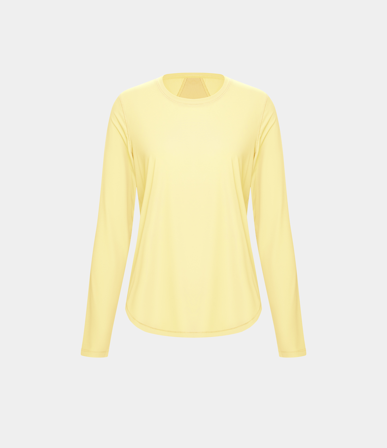 Halara Round Neck Curved Hem Contrast Mesh Yoga Sports Top  - Transparent Yellow - M 