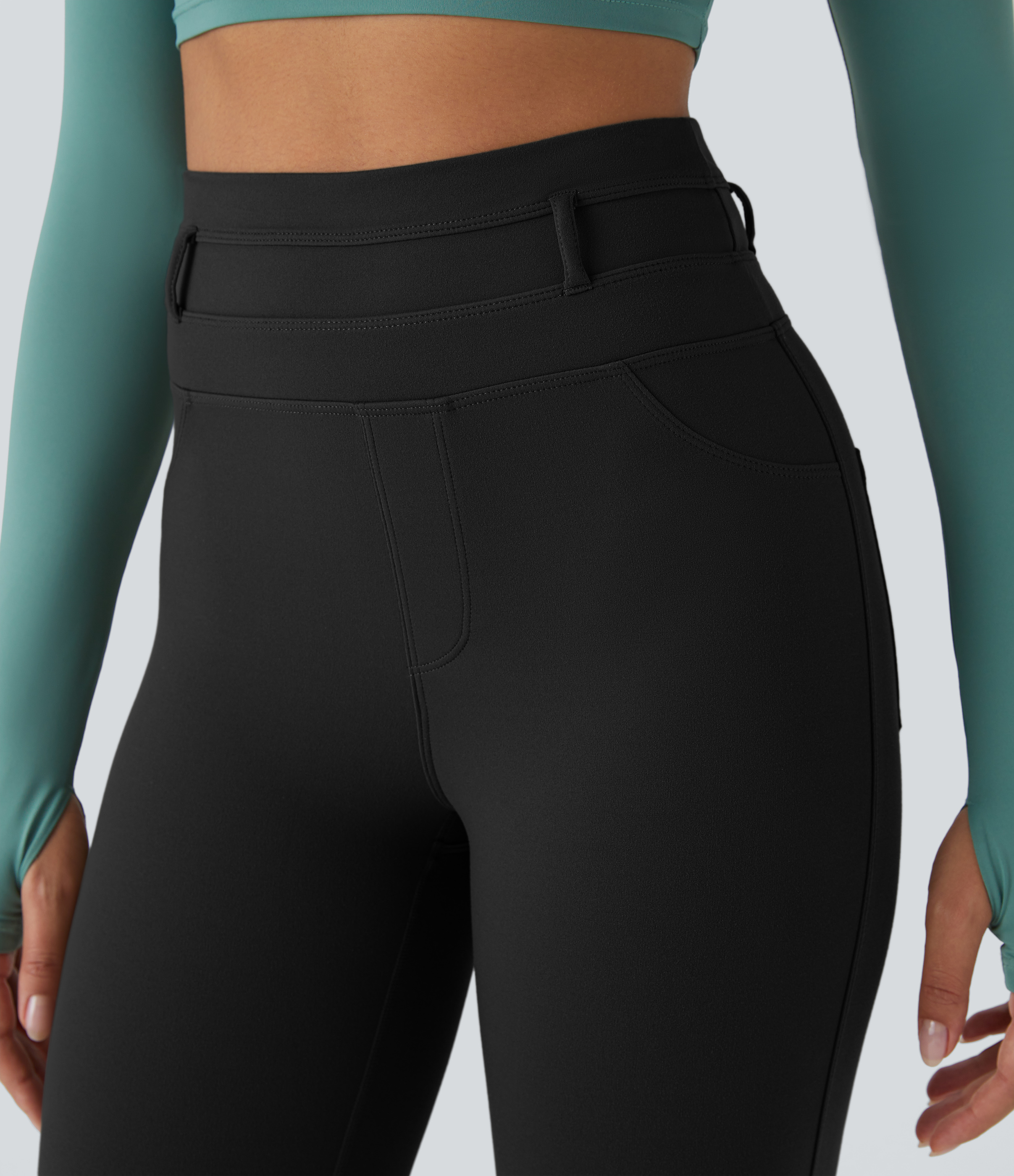 Halara Softlyzeroв„ў Super High Waisted Back Side Pocket 7/8 Yoga Leggings  - Black - L(7/8) gym leggings leggings with pockets 