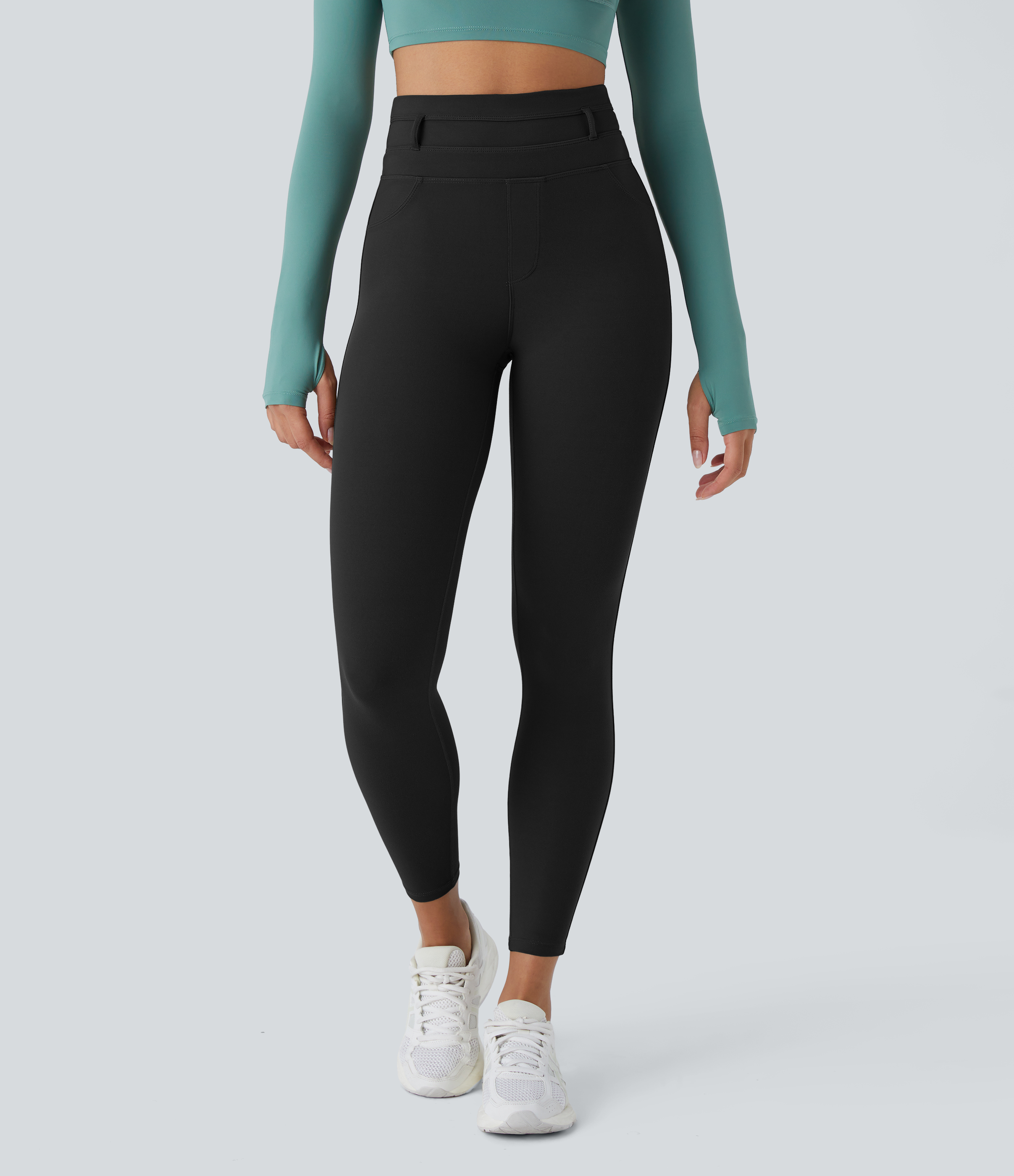 Halara Softlyzeroв„ў Super High Waisted Back Side Pocket 7/8 Yoga Leggings  - Black - L(7/8) gym leggings leggings with pockets 