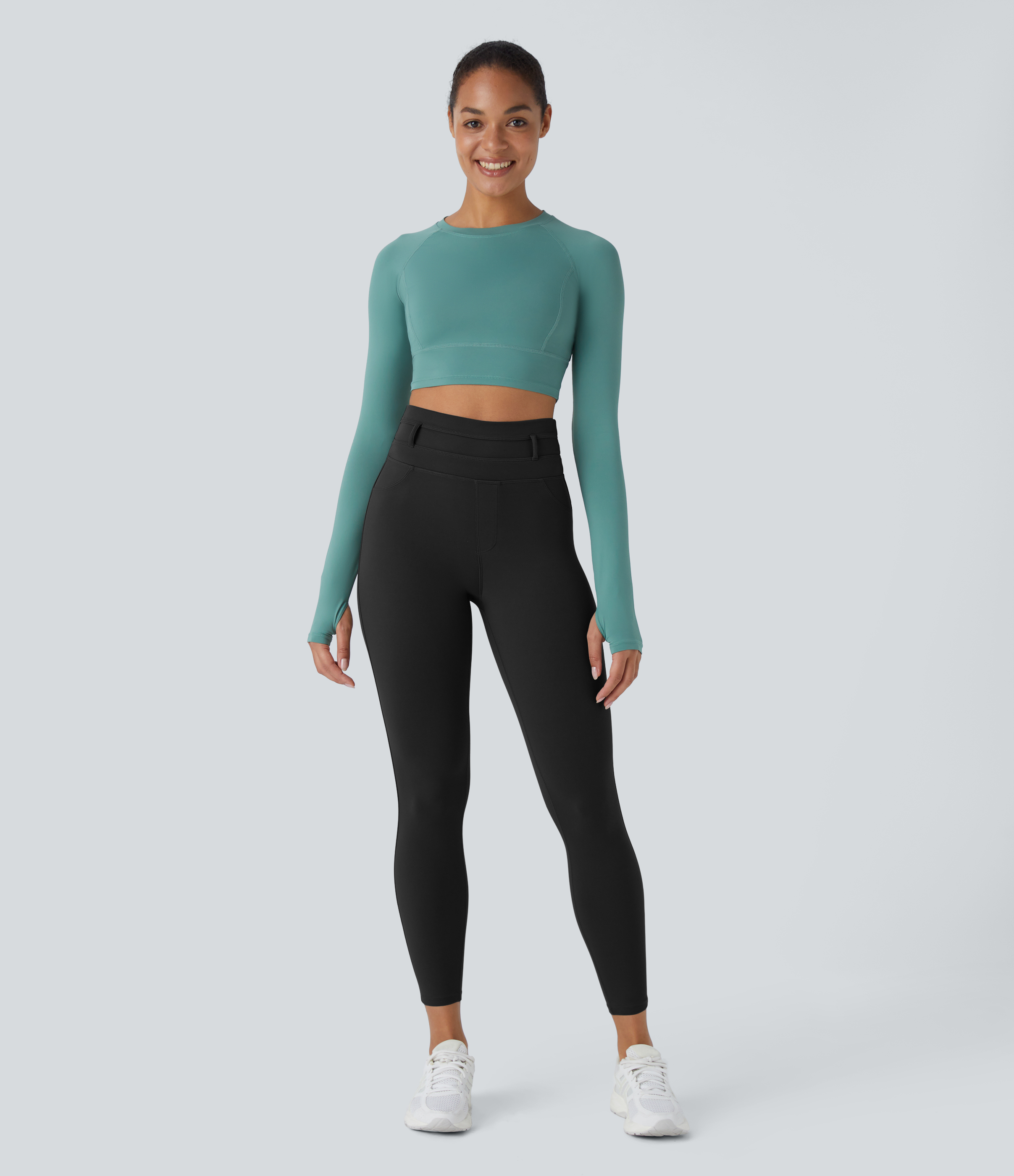 Halara Softlyzeroв„ў Super High Waisted Back Side Pocket 7/8 Yoga Leggings  - Black - L(7/8) gym leggings leggings with pockets 