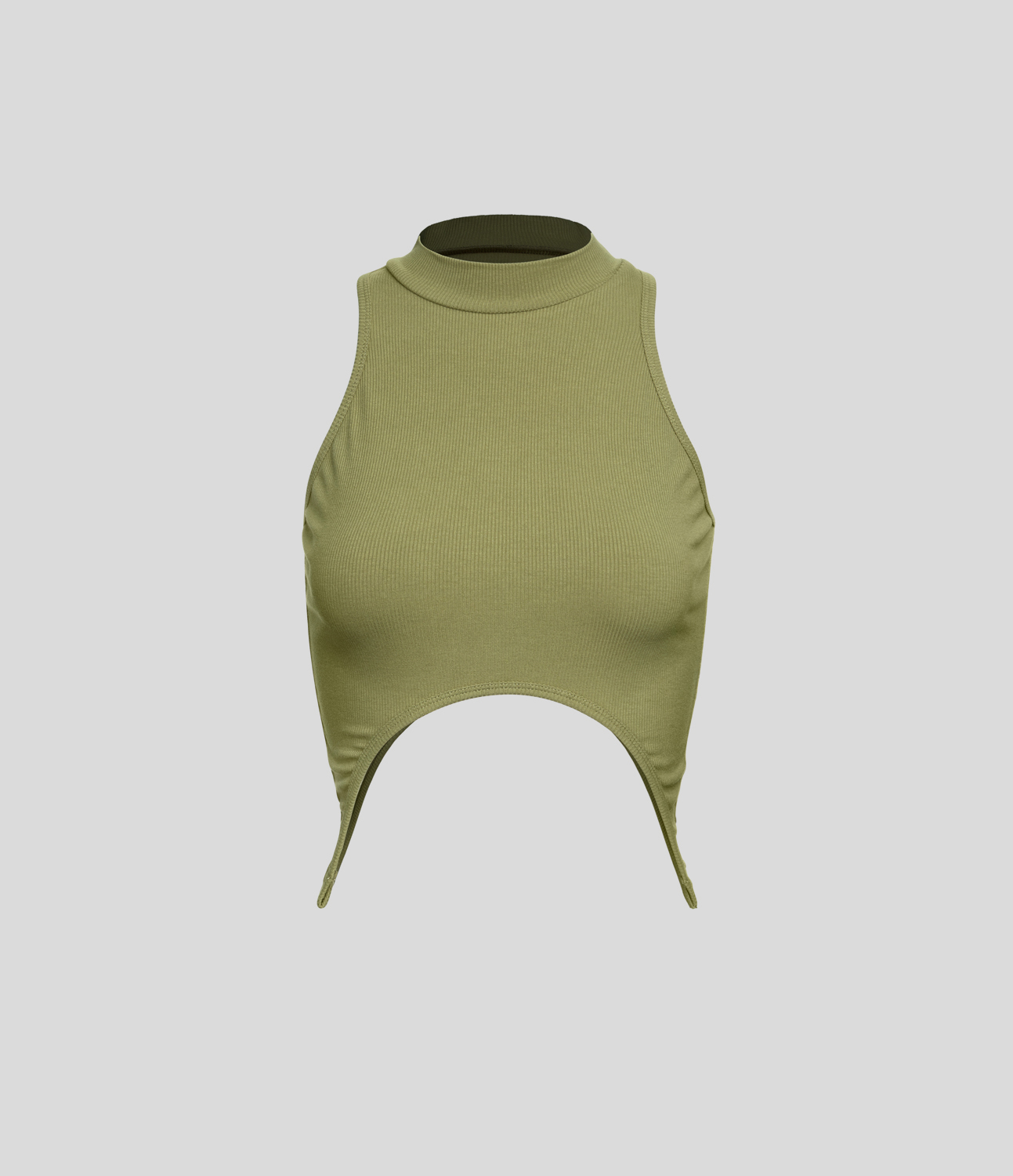 Halara Ribbed Knit Sleeveless Racerback Curved Hem Crop Casual Tank Top Tank Top - Green Olive - M golf tops halter top tunic tops 