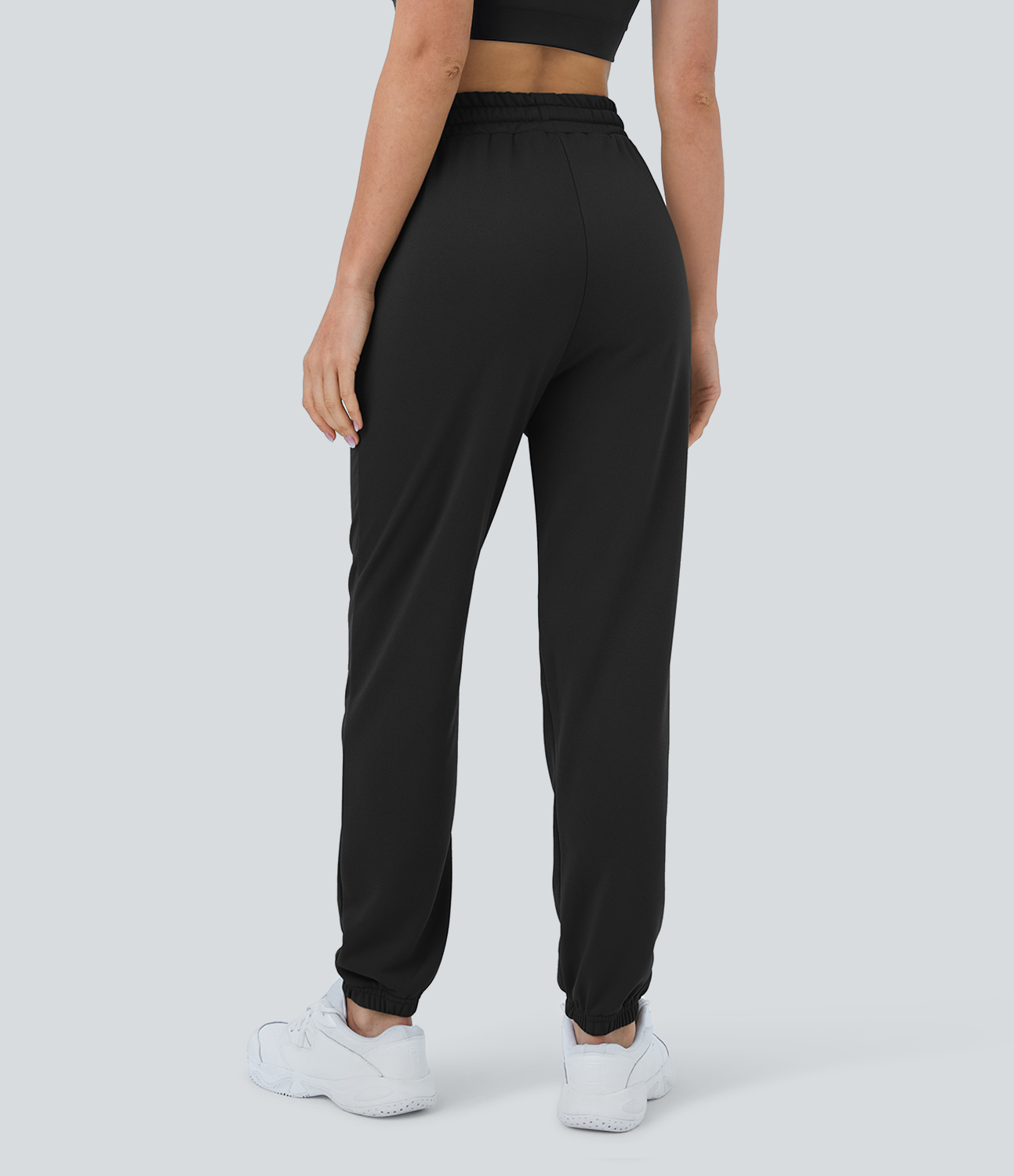 Halara High Waisted Drawstring Side Pocket Plain Casual Cotton Sweatpants  - Black - XL 