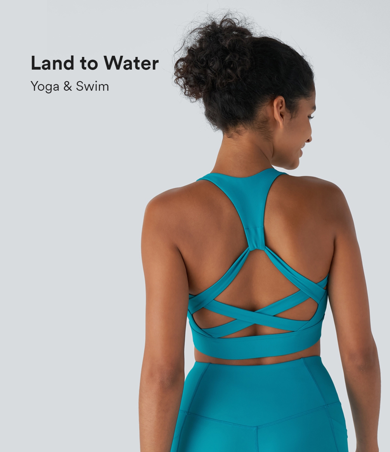Halara Land to Water U Neck Backless Crisscross Yoga Bikini Top Swimsuit  - Lake Blue - XS 