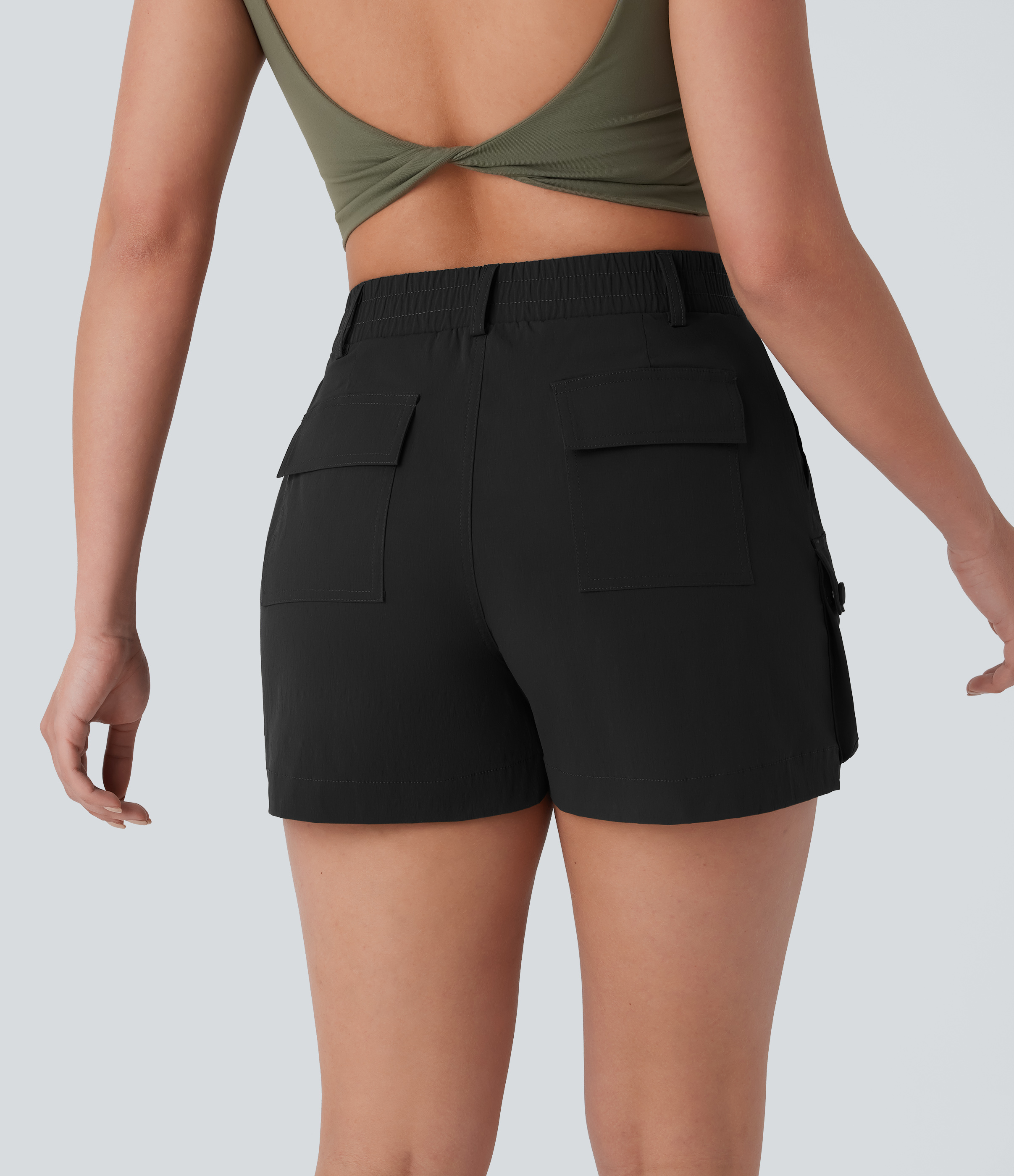 Halara Water Repellent High Waisted Zipper Multiple Pockets Ripstop Hiking Cargo Skort  - Black - XL(regular) midi skirt a line skirt 