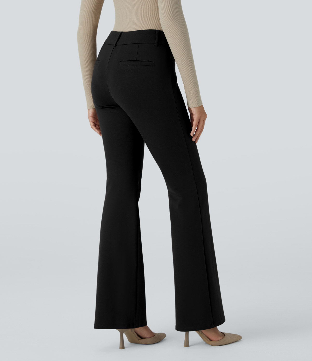 Halara HalaraFlexв„ў High Waisted Button Zipper Side Pocket Slight Flare Work Pants  - Black - L(regular) sweatpants jogger pants 