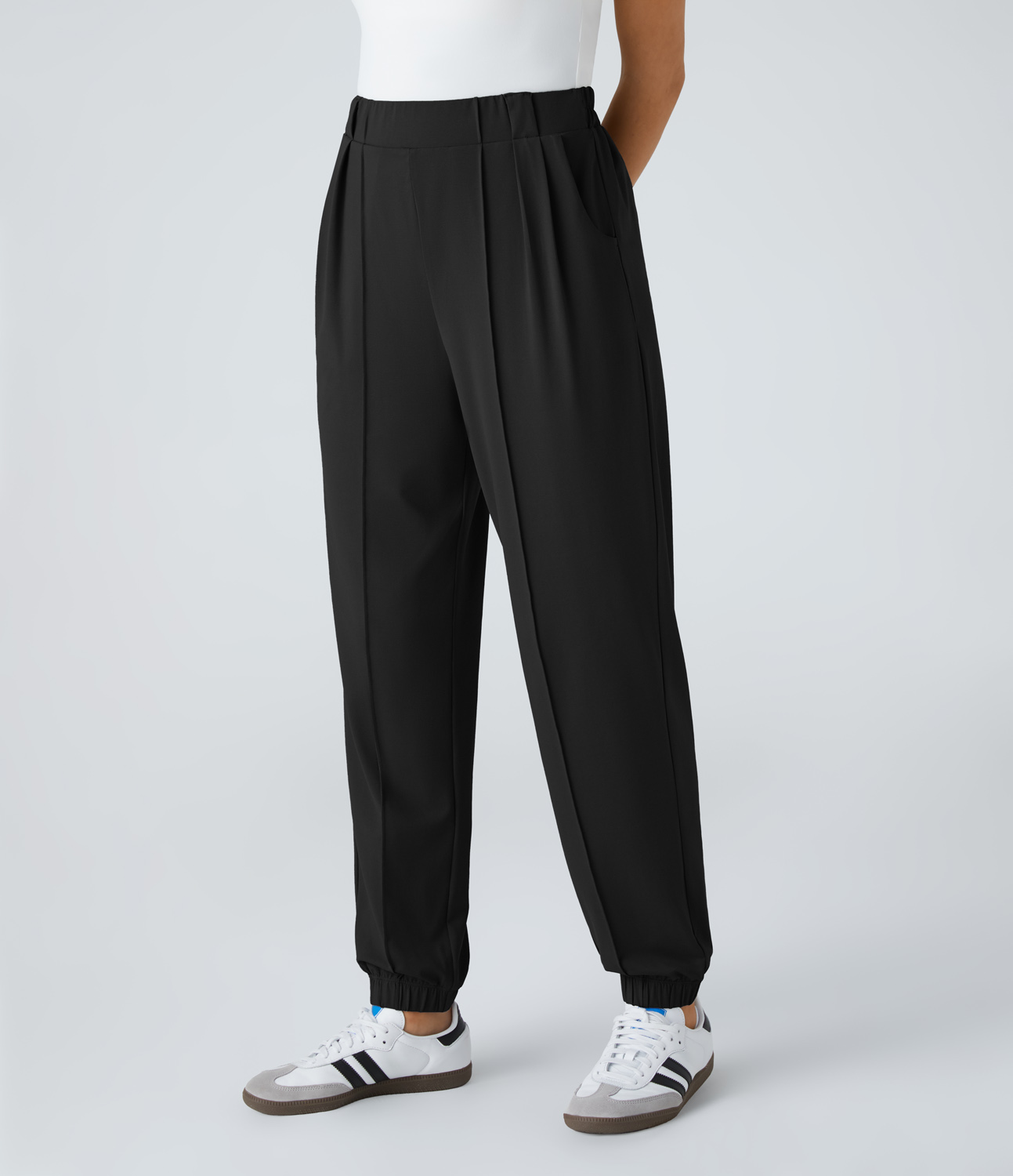Halara High Waisted Side Pocket Plicated Casual Joggers  - Black - L(regular) 