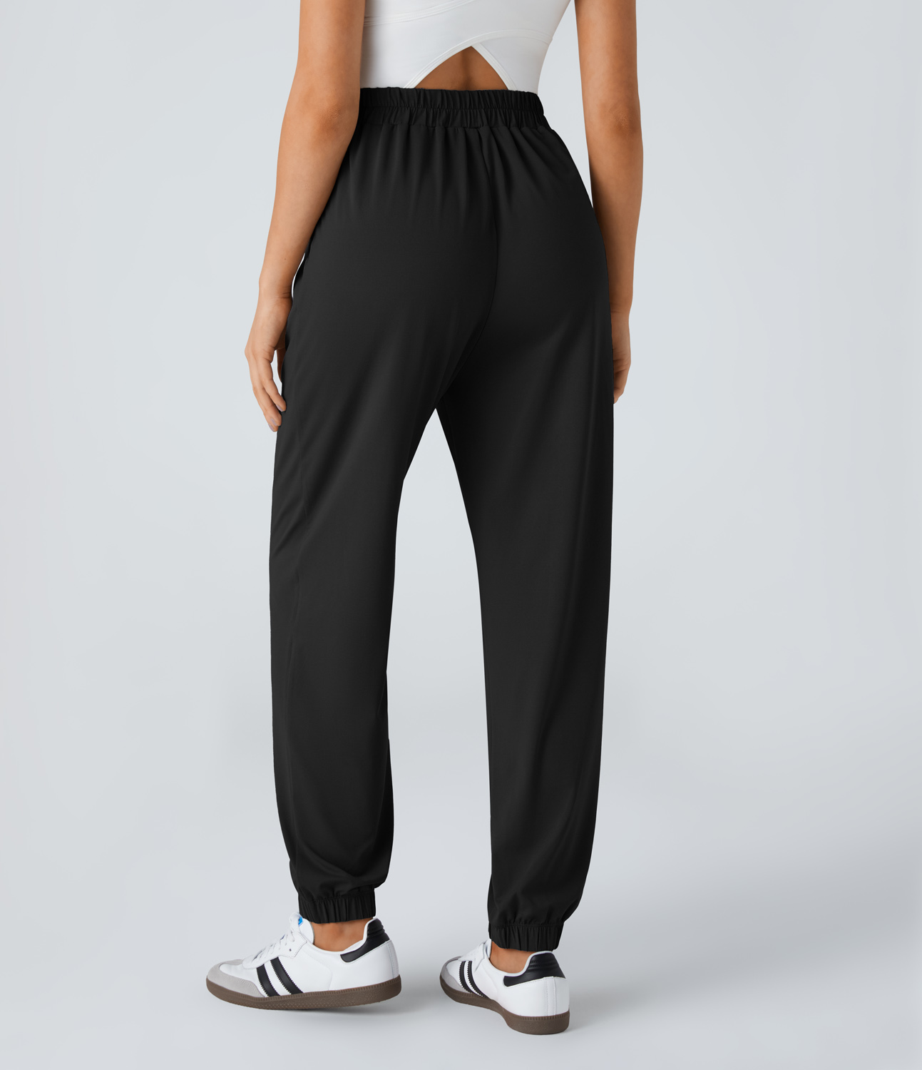 Halara High Waisted Side Pocket Plicated Casual Joggers  - Black - L(regular) 