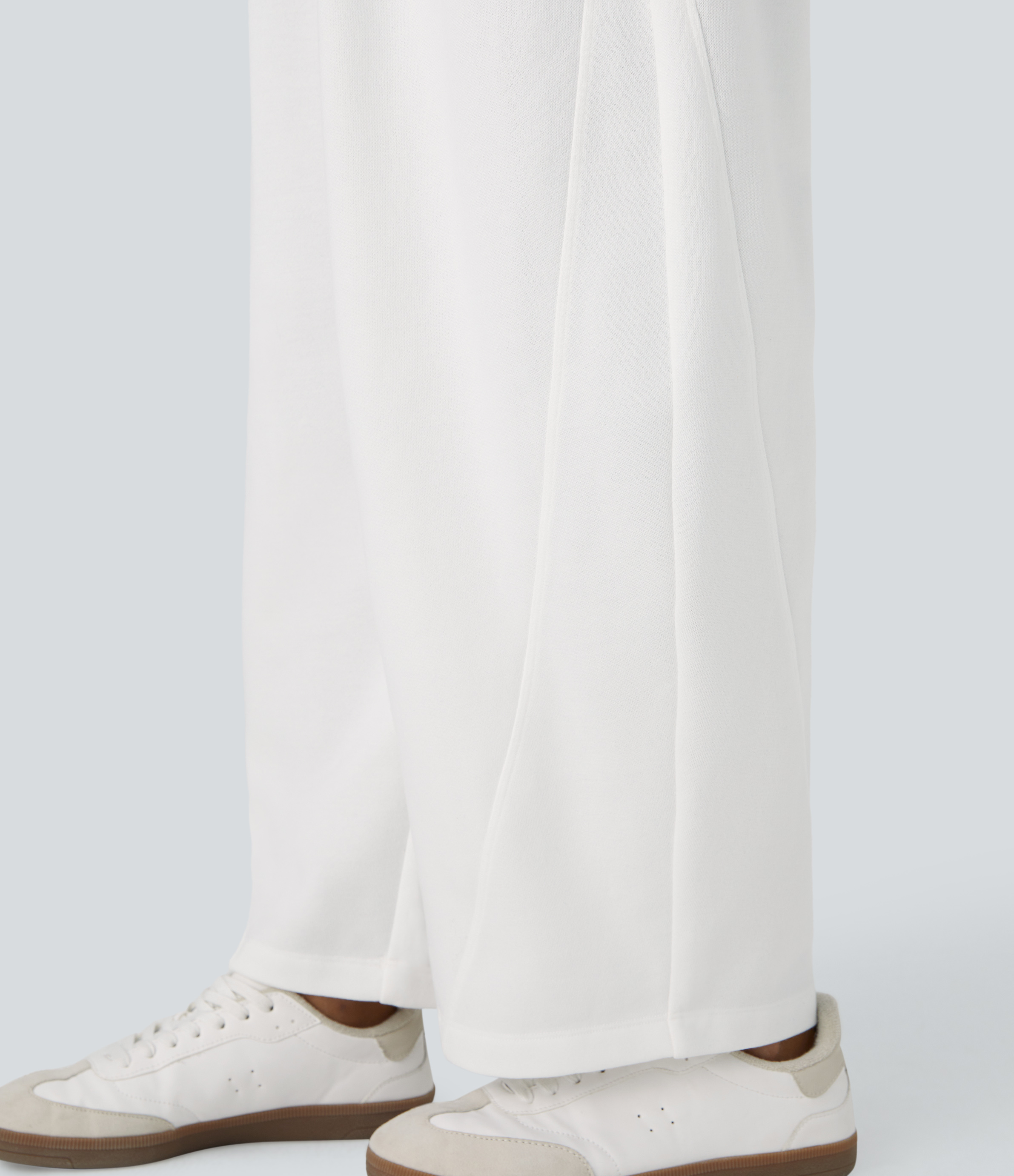Halara High Waisted Plicated Side Pocket Barrel Leg Fleece Casual Pants  - White - L(regular) sweatpants jogger pants stacked sweatpants 
