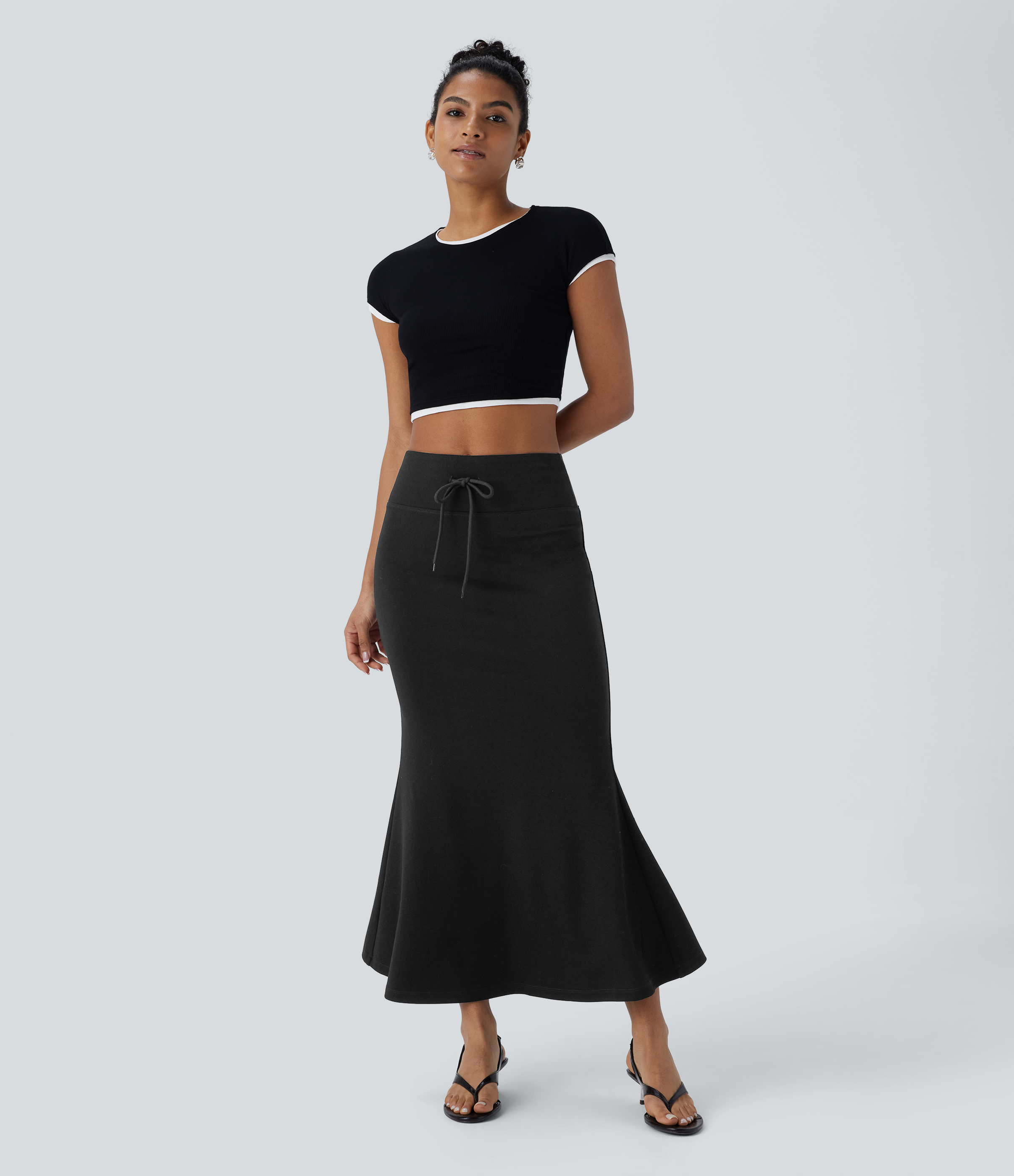 Halara SoCinched Mid Rise Tummy Control Drawstring Bodycon Maxi Casual Mermaid Skirt  - Black - XS(regular) 