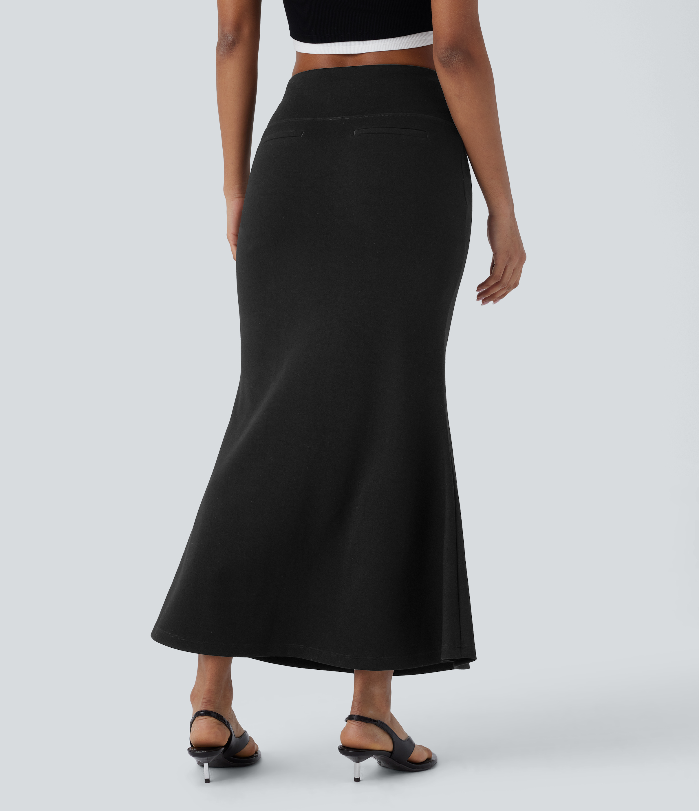 Halara SoCinched Mid Rise Tummy Control Drawstring Bodycon Maxi Casual Mermaid Skirt  - Black - XS(regular) 