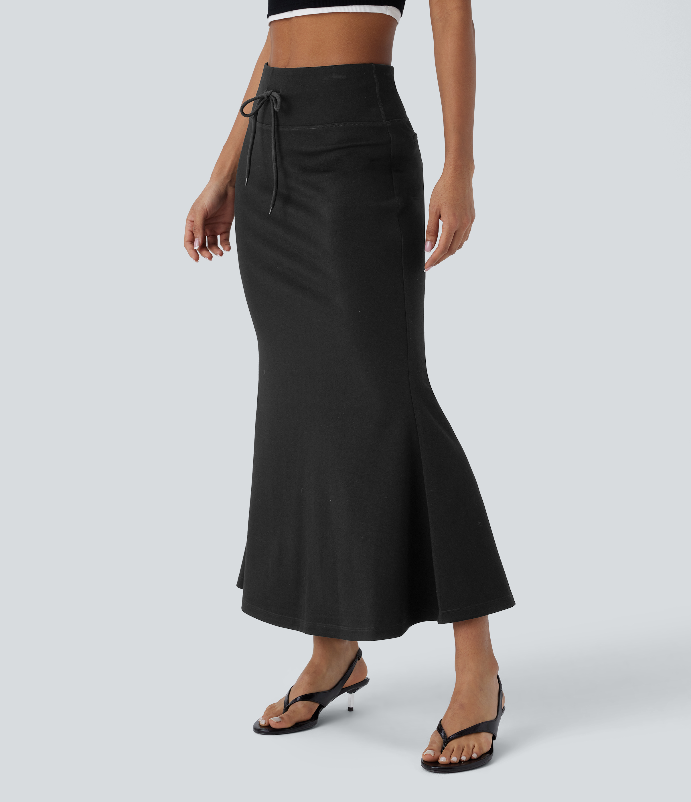 【PORTERNA】Bella Mermaid Long Skirt 2024 Women's High Waist Ruffle Hem Casual Waist Elastic