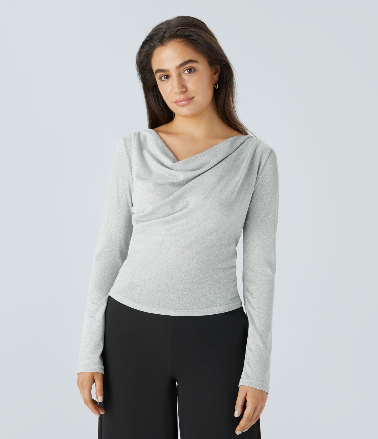 Halara Cowl Neck Long Sleeve Work Blouse  - Blue Blush - XL 