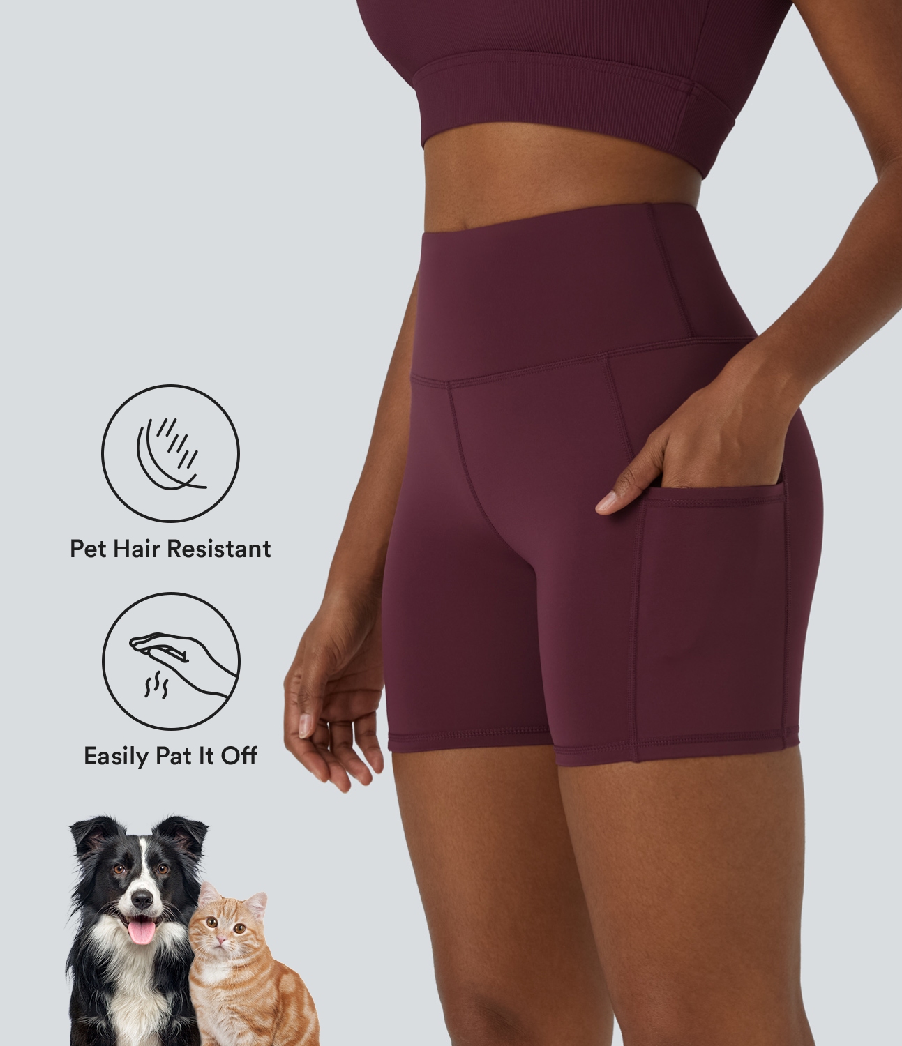 Halara PatitoffВ® Pet Hair Resistant High Waisted Side Pocket Biker Shorts 5``  - Red Mahogany - XL biker shorts women black biker shorts 