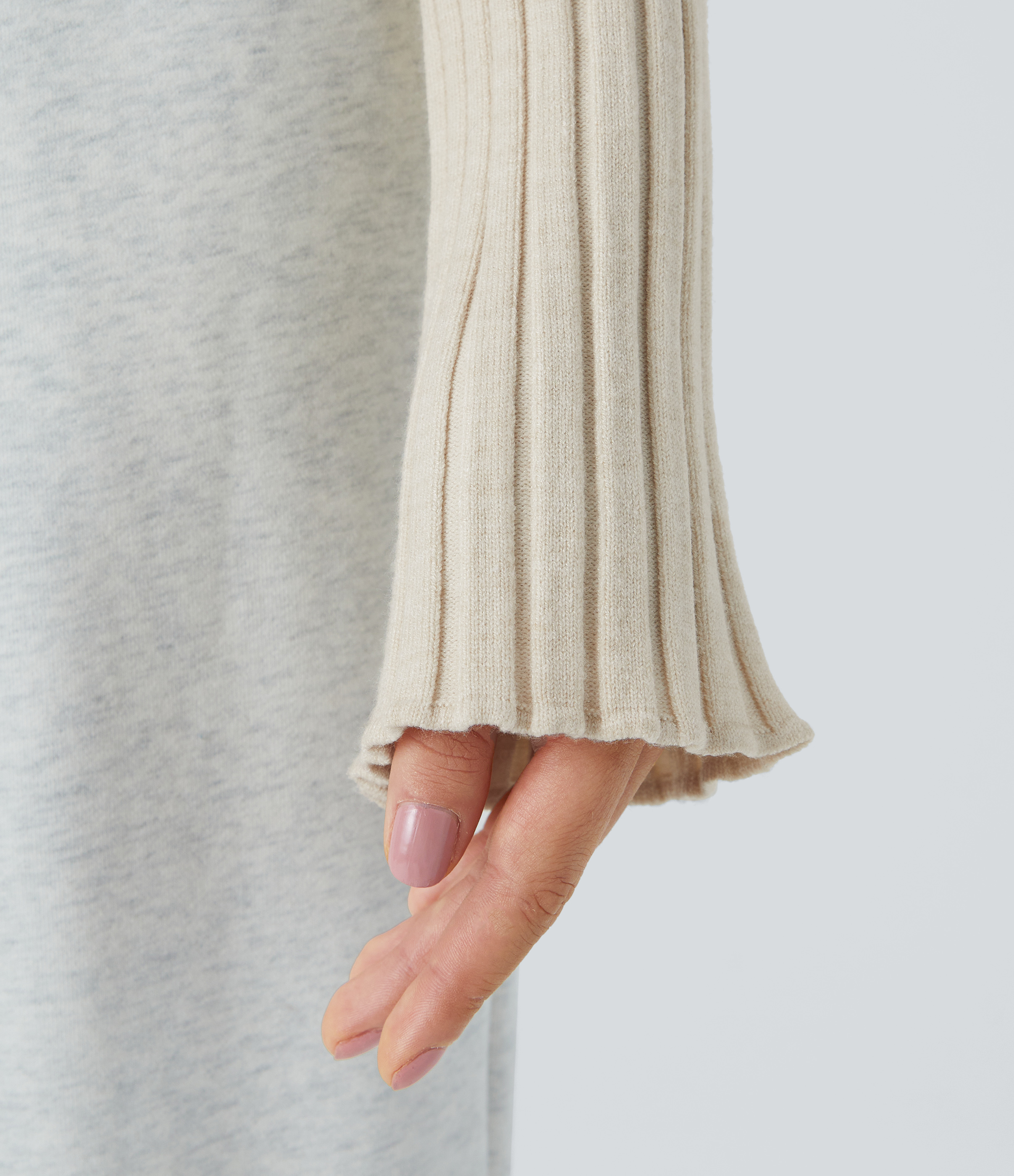 Halara Round Neck Long Sleeve Frill Casual Sweater  - White Onyx - XS 