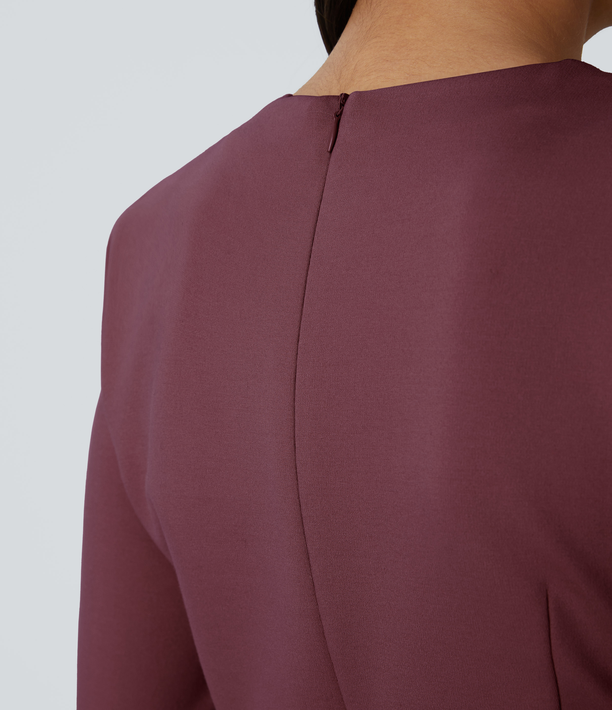 Halara Round Neck Shoulder Pad Long Sleeve Invisible Zipper Split Hem Slim Mini Work Dress Casual Dress - Chocolate Truffle - XS(regular) 