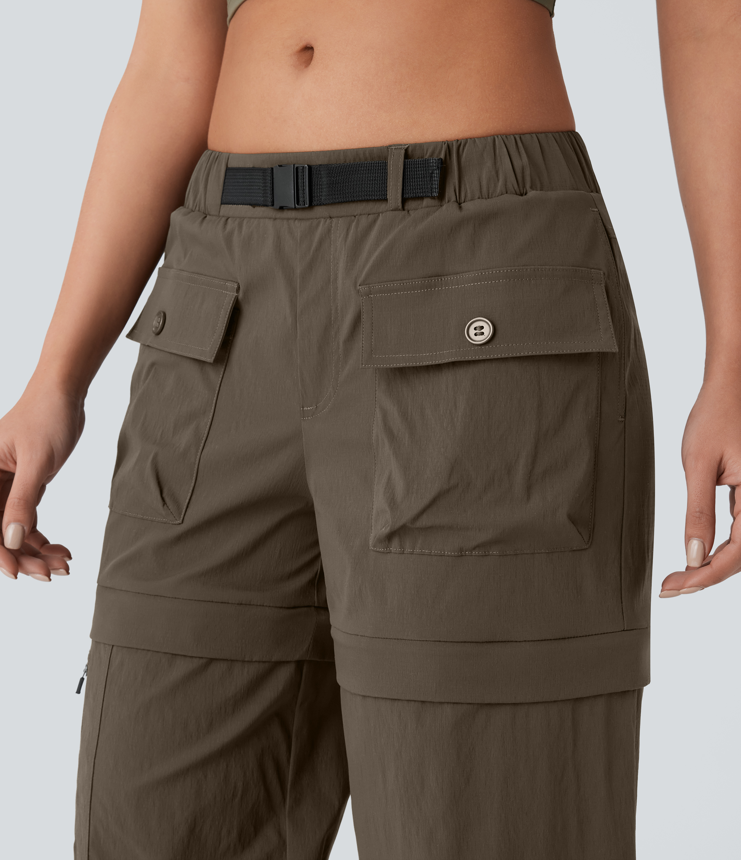Halara Water Repellent Low Rise Belted Multiple Pockets Adjustable Drawcord Ripstop Hiking Pants  - Twilight Green - XS(regular) 