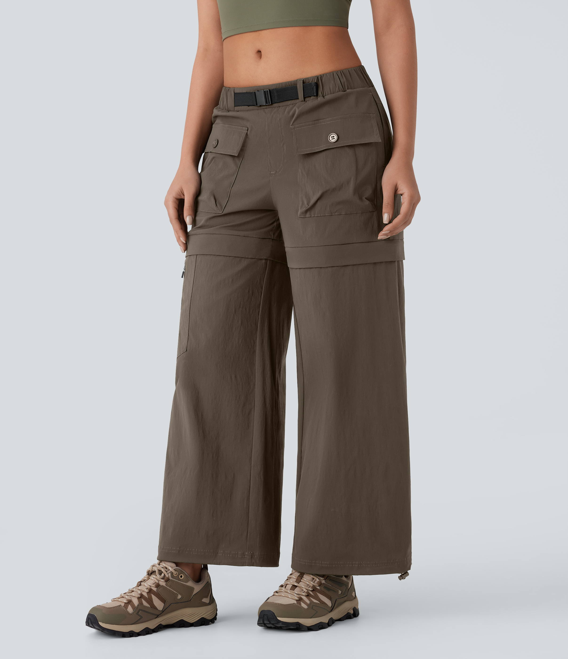 Halara Water Repellent Low Rise Belted Multiple Pockets Adjustable Drawcord Ripstop Hiking Pants  - Twilight Green - XS(regular) 