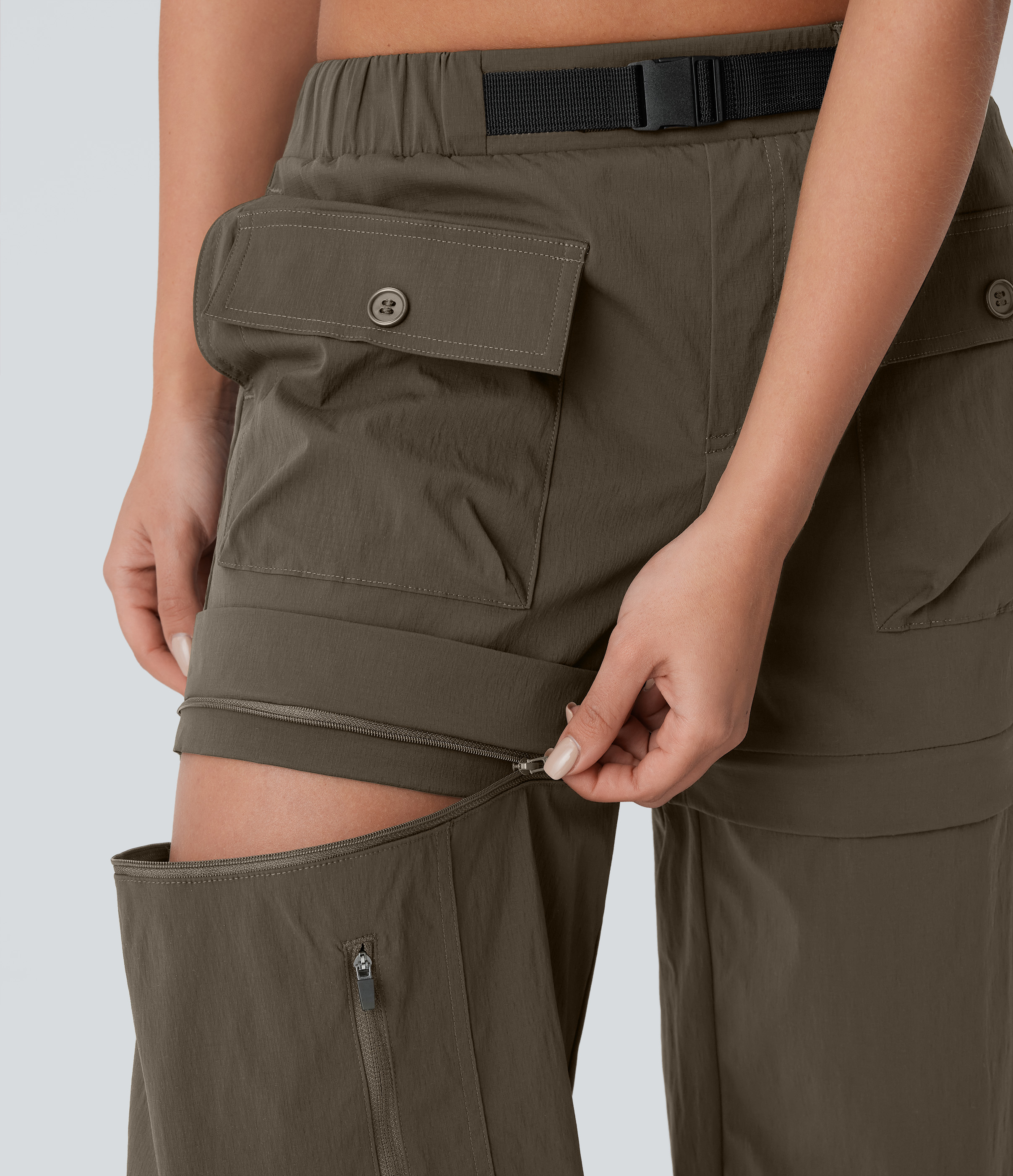 Halara Water Repellent Low Rise Belted Multiple Pockets Adjustable Drawcord Ripstop Hiking Pants  - Twilight Green - XS(regular) 