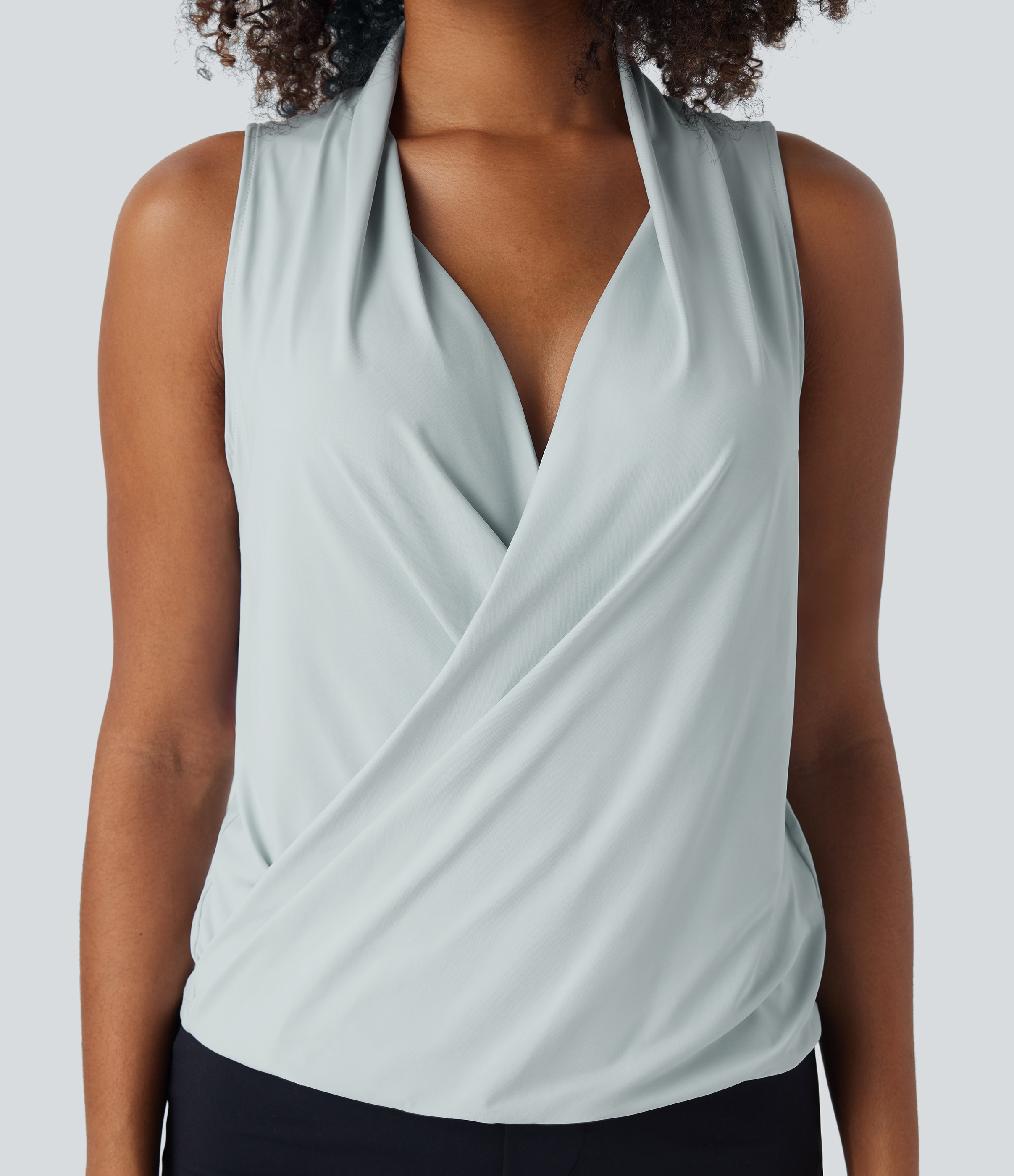 Halara Crossover V Neck Plicated Sleeveless Cool Touch Work Tank Top Tank Top - Blue Blush - S golf tops halter top tunic tops 