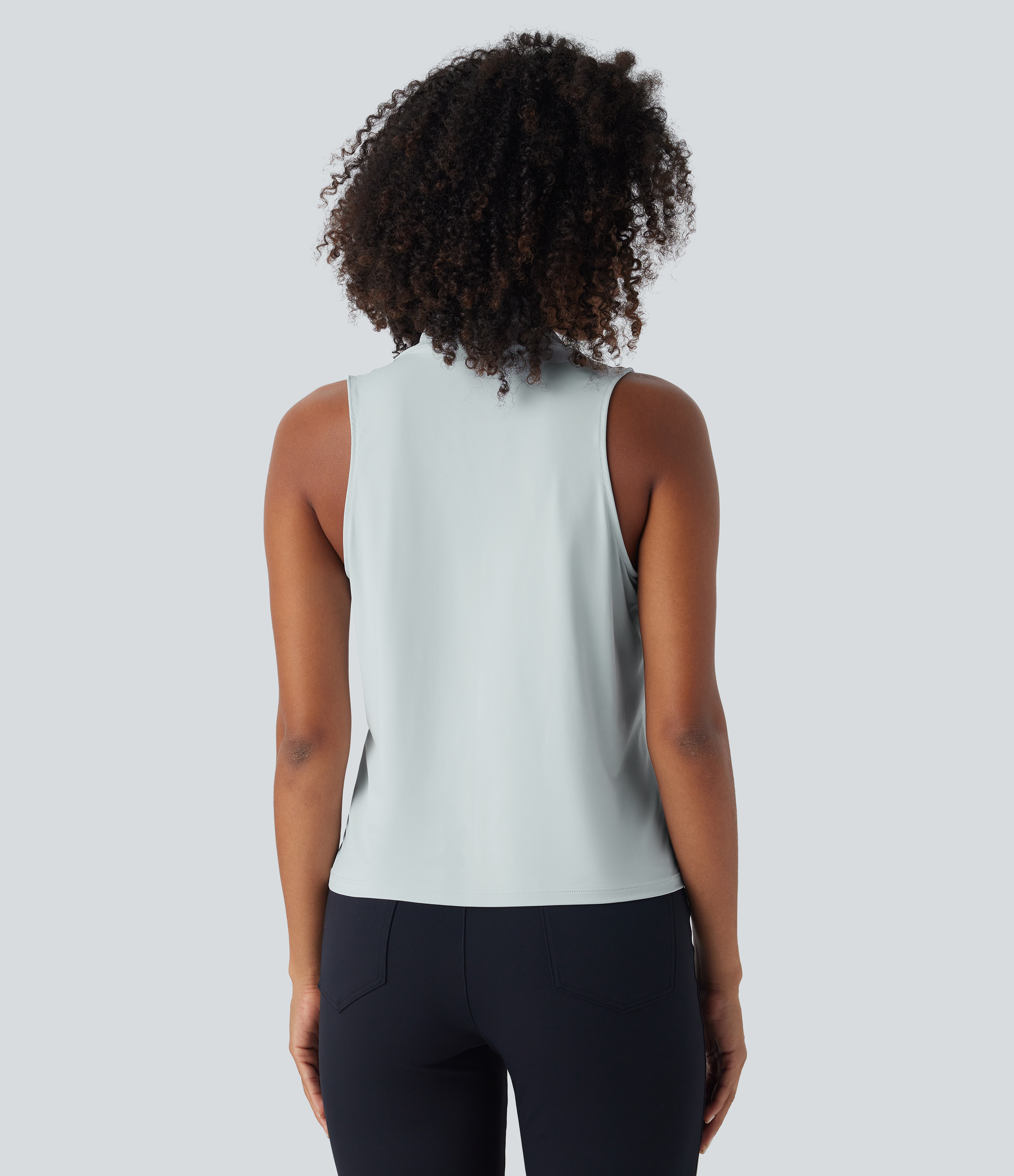 Halara Crossover V Neck Plicated Sleeveless Cool Touch Work Tank Top Tank Top - Blue Blush - S golf tops halter top tunic tops 