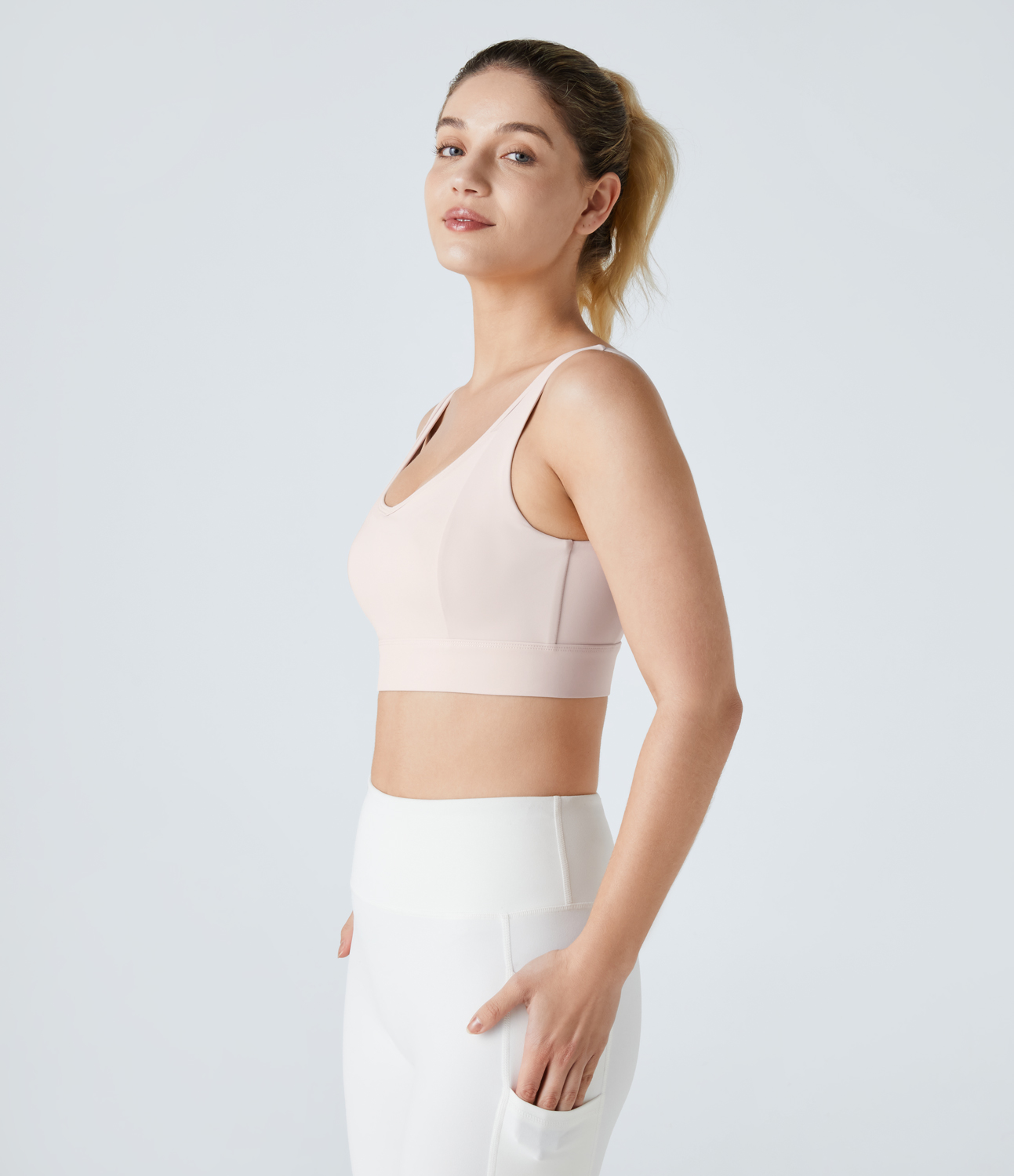 Halara Medium Support U Neck Backless Adjustable Buckle Running Sports Bra  - Almost Mauve - XS push up bra strapless bra backless bra 