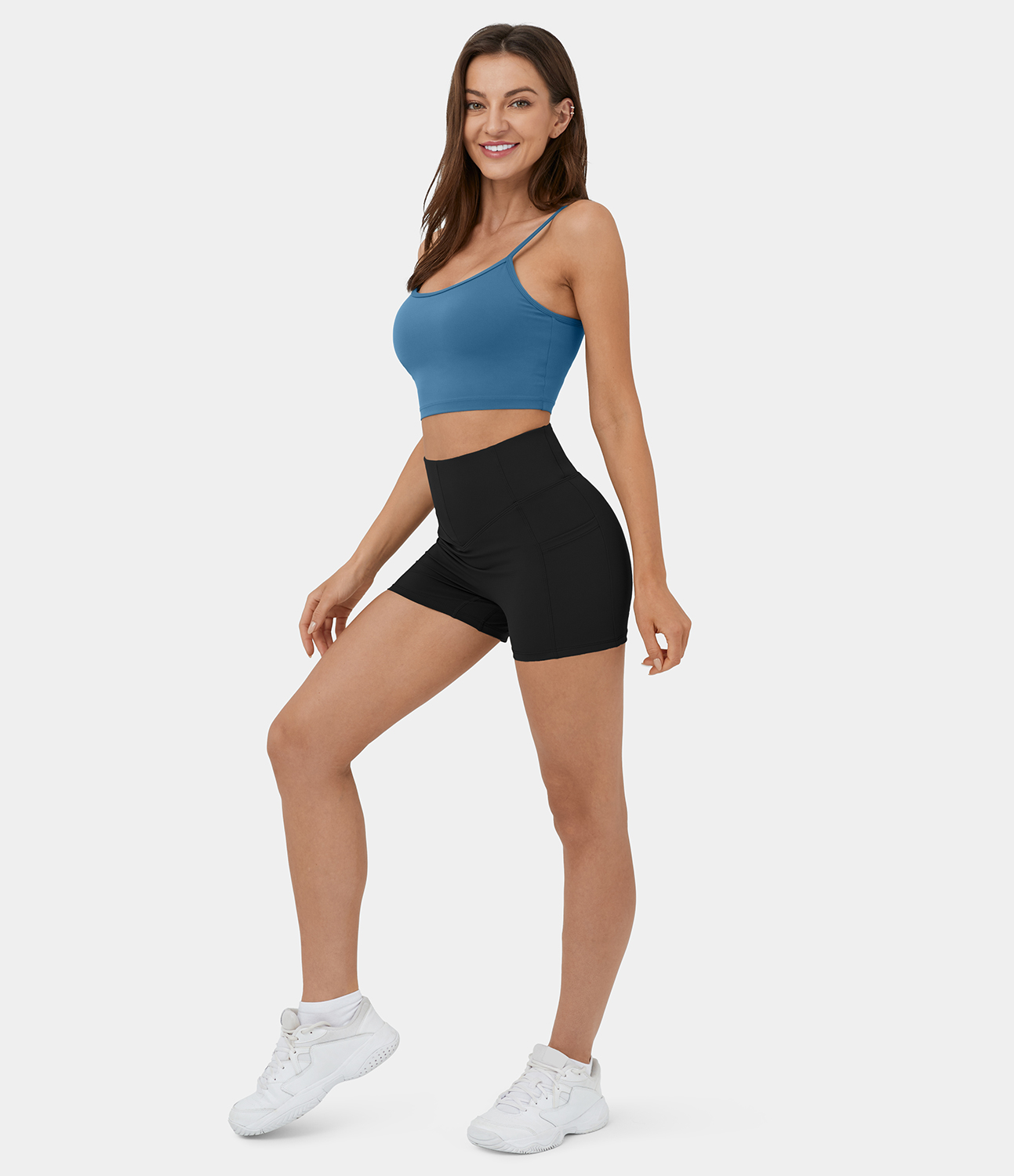 Halara High Waisted V Shaped Sandwich Waistband Tummy Control Side Pocket Yoga Biker Shorts 3``  - Black - M biker shorts women 
