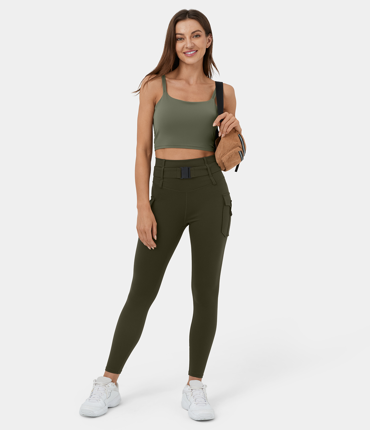 

Halara High Waisted Belted Side Flap Pocket Yoga 7/8 Cargo Leggings - Forest Night -  gym leggings leggings with pockets