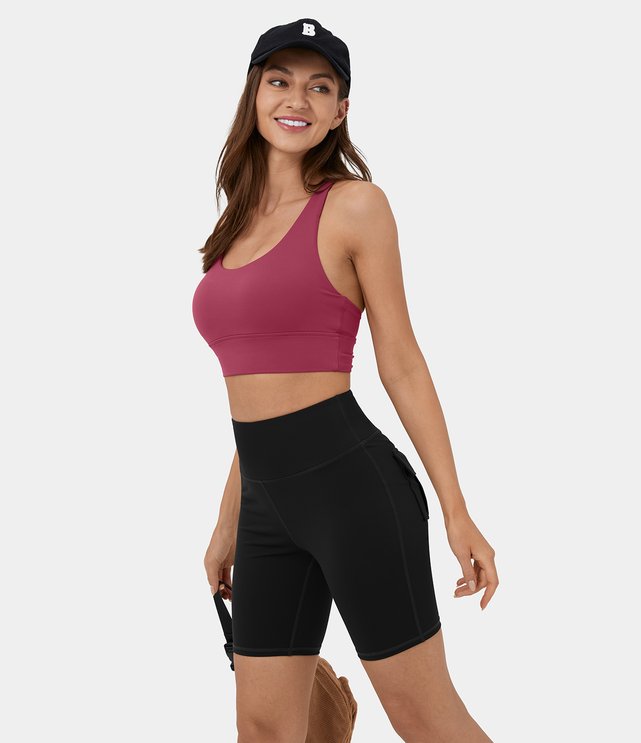 Halara High Waisted Back Flap Pocket Yoga Cargo Biker Shorts 7``  - Black - M biker shorts women black biker shorts womens biker shorts 