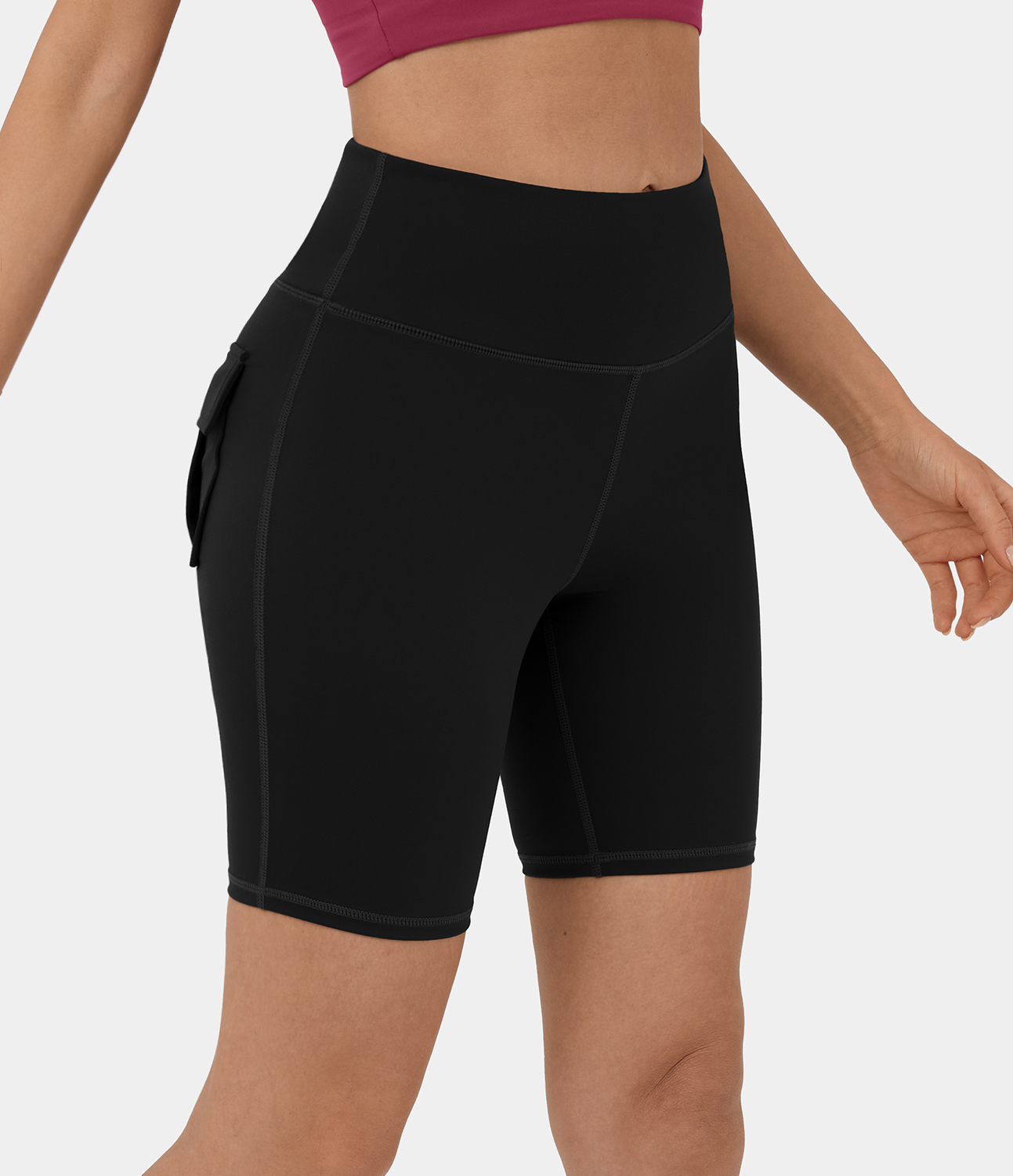 Halara High Waisted Back Flap Pocket Yoga Cargo Biker Shorts 7``  - Black - M biker shorts women black biker shorts womens biker shorts 