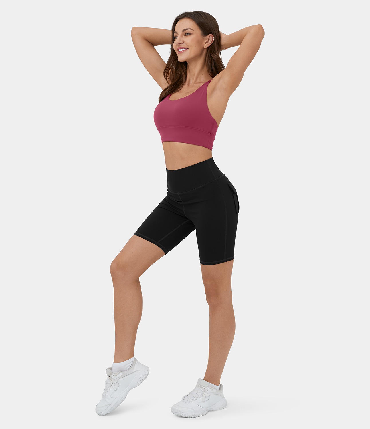 Halara High Waisted Back Flap Pocket Yoga Cargo Biker Shorts 7``  - Black - M biker shorts women black biker shorts womens biker shorts 