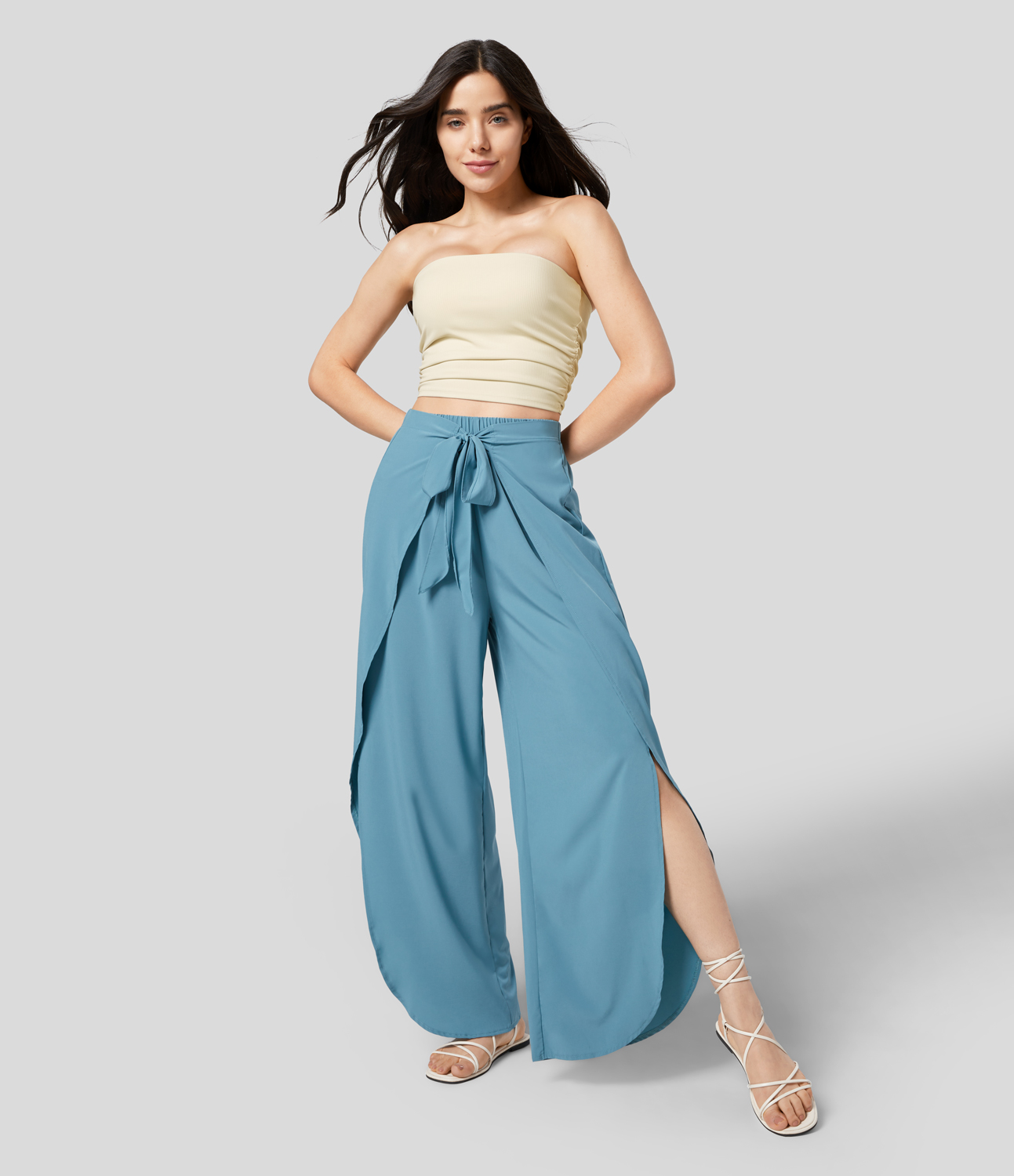 Halara Ribbed Knit Ruched Cropped Yoga Tube Top Tank Top - Antique White - XS golf tops halter top tunic tops sleeveless tops backless top 