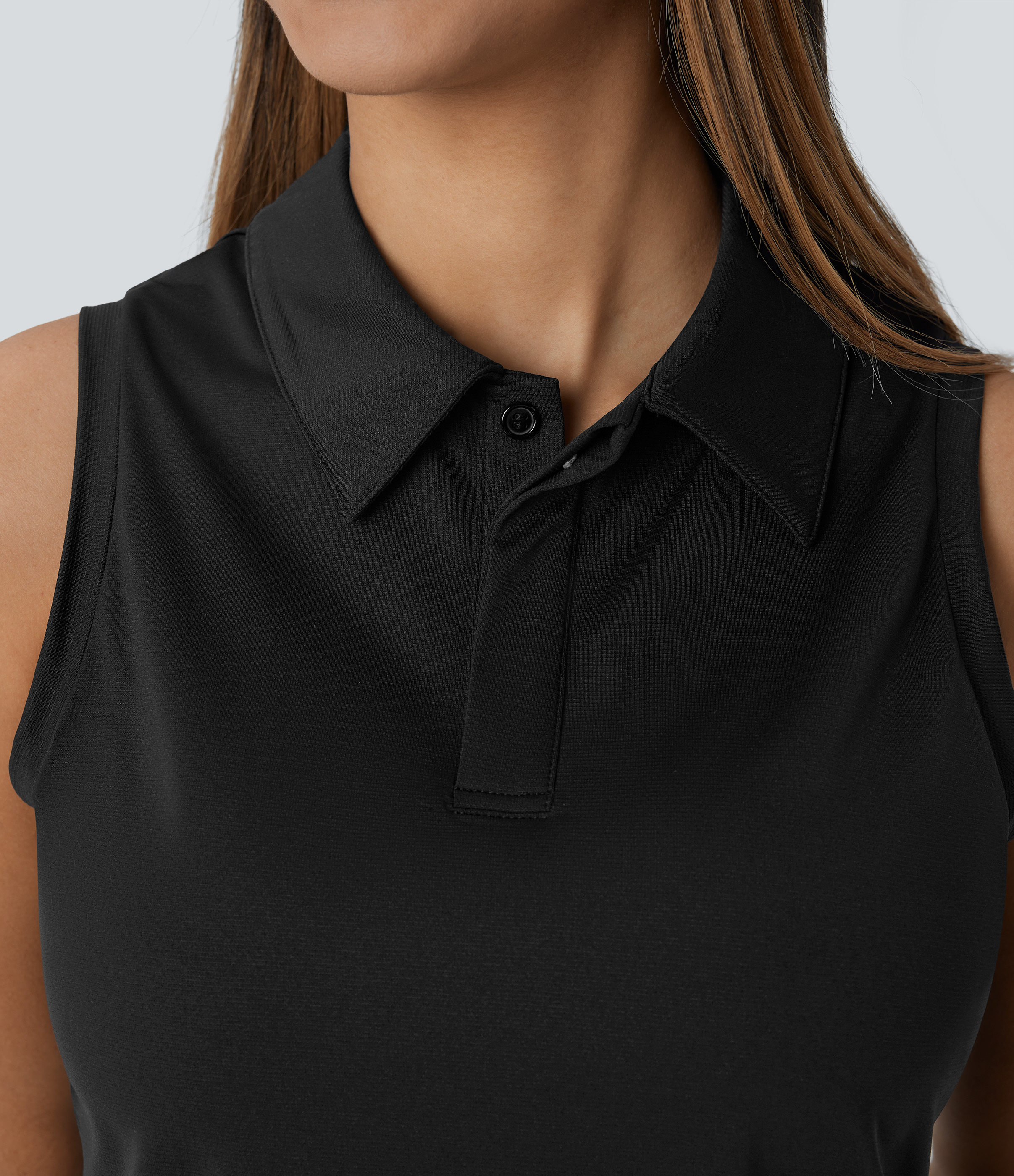 Halara Lightweight Polo Neck Split Hem Golf Tank Top Tank Top - Black - XS golf tops halter top tunic tops sleeveless tops backless top 