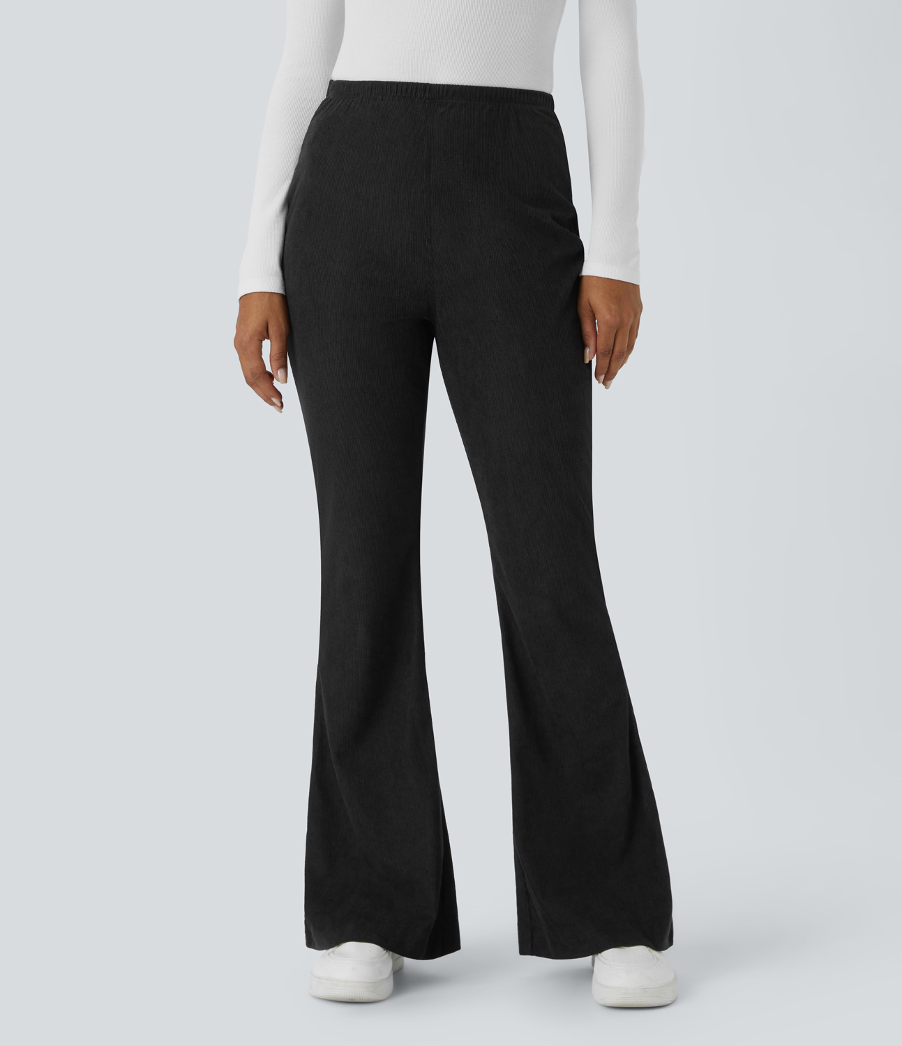Halara Mid Rise Side Zipper Back Pocket Flare Casual Corduroy Pants  - Black - S sweatpants jogger pants stacked sweatpants cargo joggers 