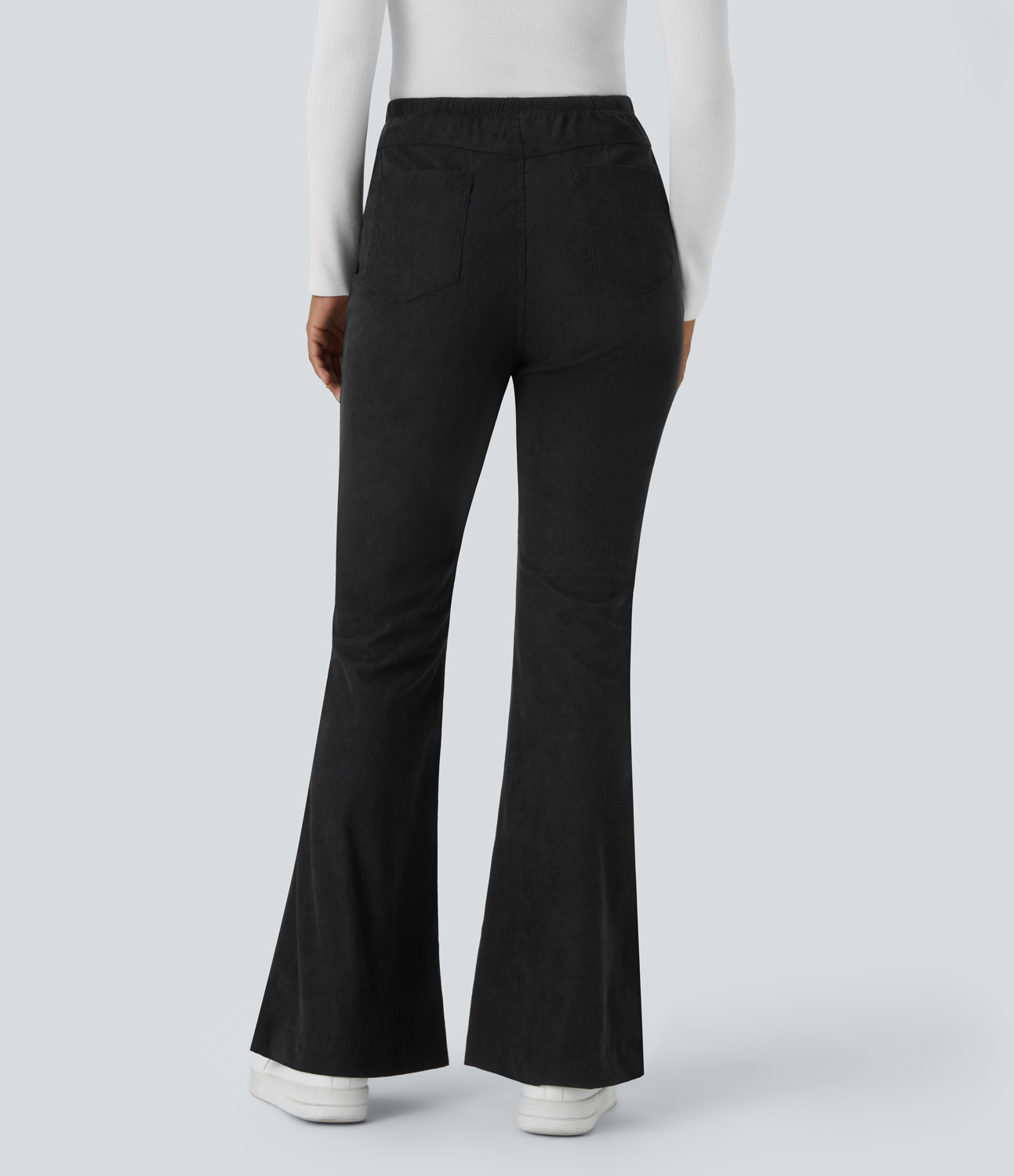 Halara Mid Rise Side Zipper Back Pocket Flare Casual Corduroy Pants  - Black - S sweatpants jogger pants stacked sweatpants cargo joggers 