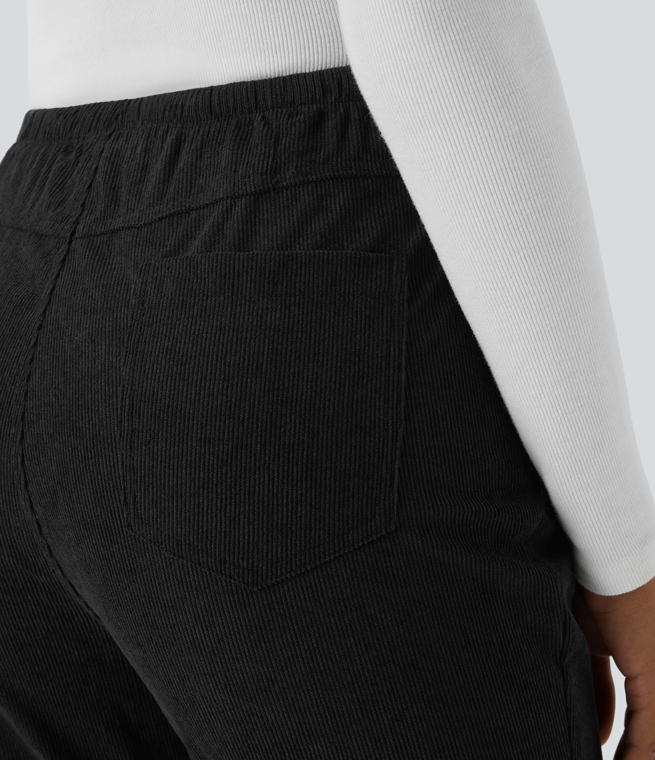 Halara Mid Rise Side Zipper Back Pocket Flare Casual Corduroy Pants  - Black - S sweatpants jogger pants stacked sweatpants cargo joggers 