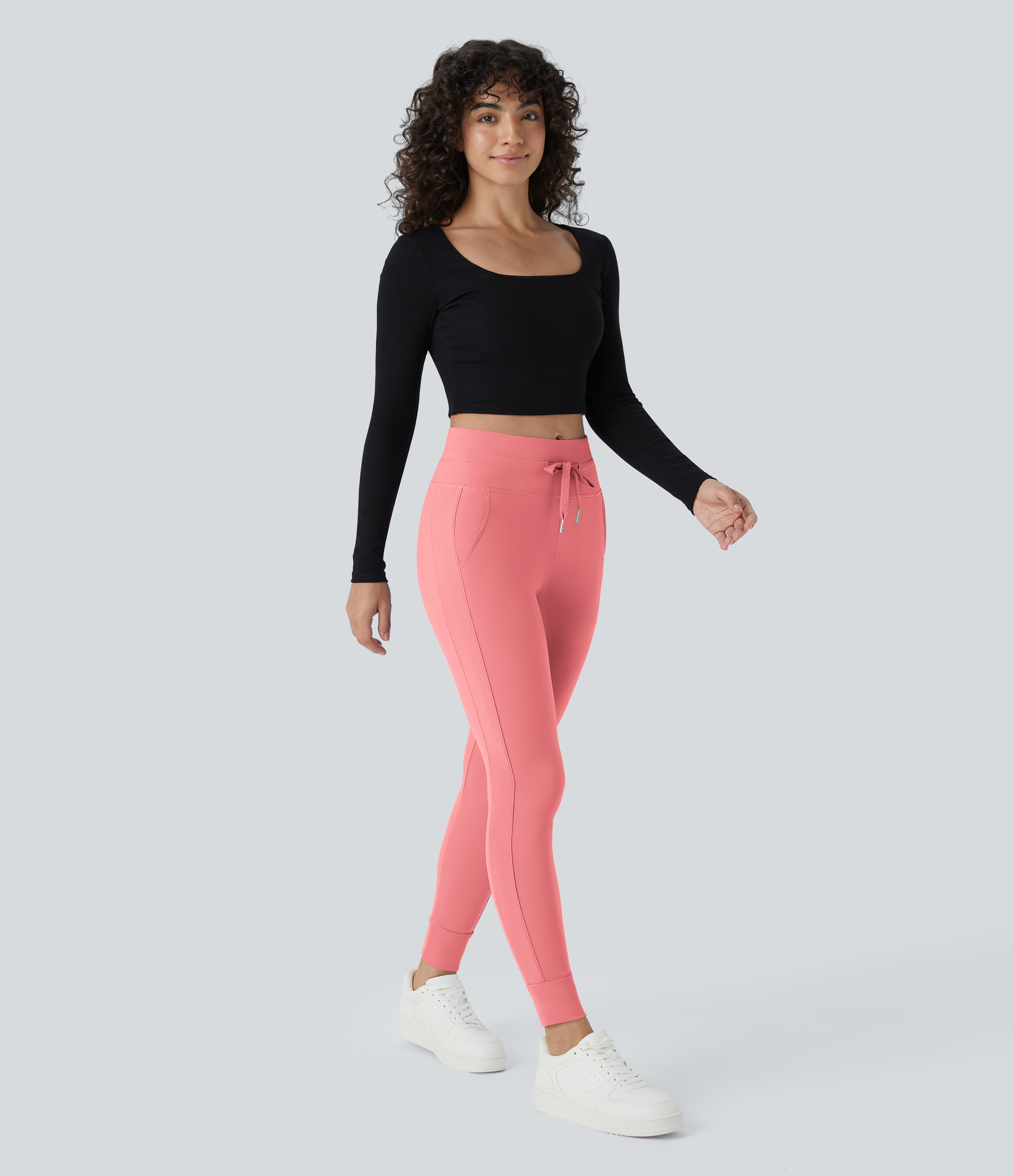 Halara Cloudfulв„ў Air Fabric High Waisted Drawstring Side Pocket Plain Cool Touch Full Length Joggers  - Shell Pink - XL(petite) 