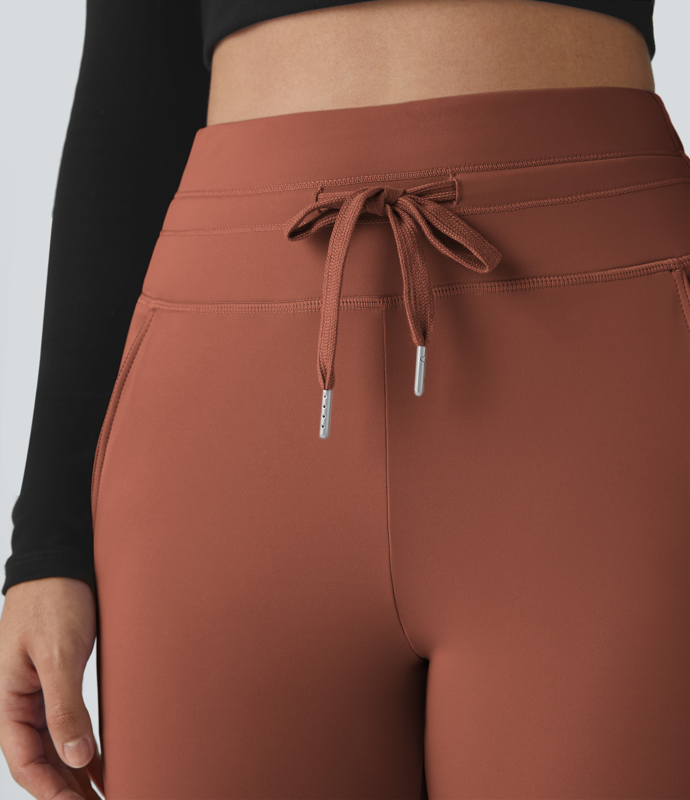 Halara Softlyzeroв„ў Plush High Waisted Drawstring Side Pocket Plain Full Length Joggers  - Sequoia - M(petite) 