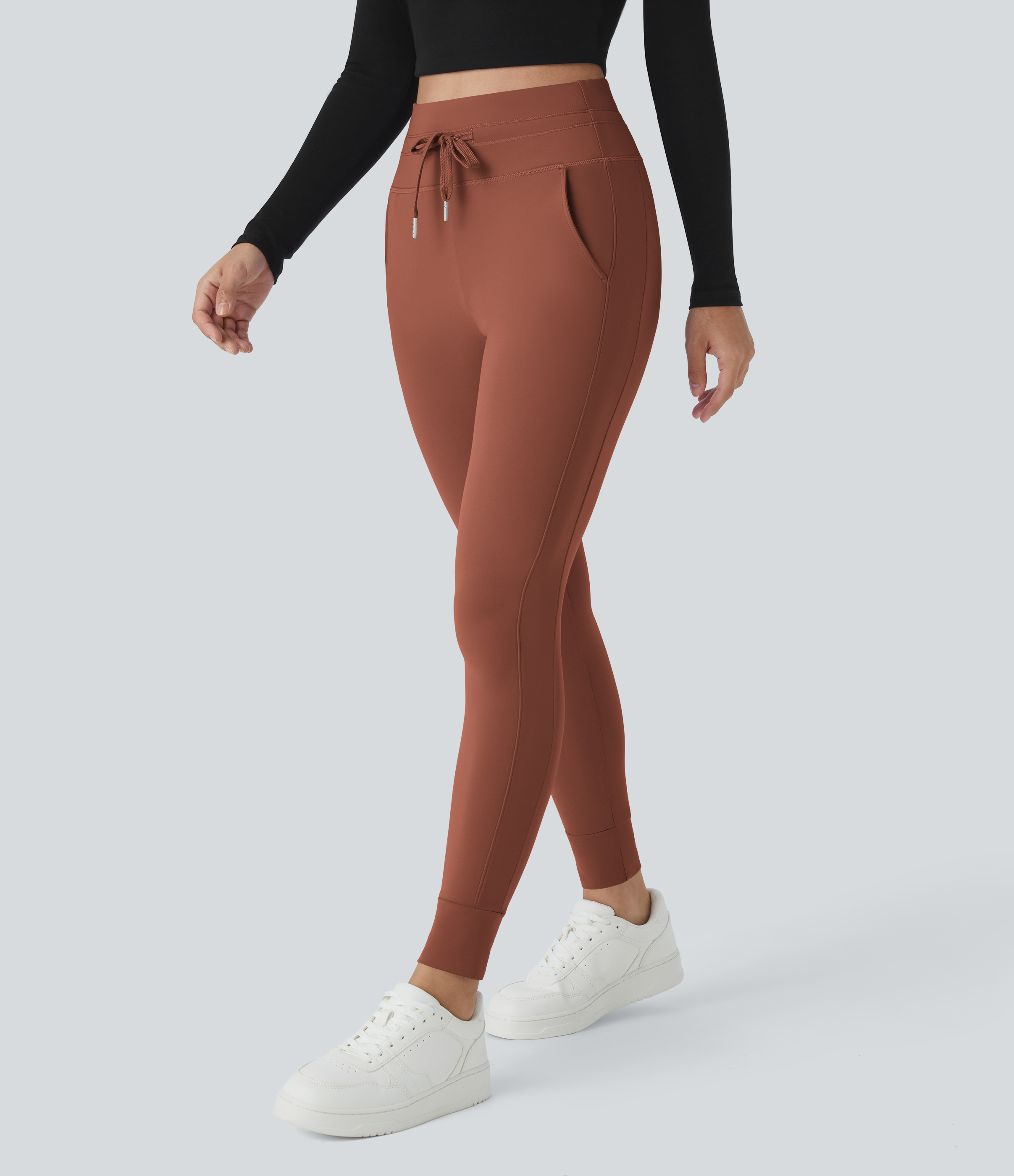 Halara Softlyzeroв„ў Plush High Waisted Drawstring Side Pocket Plain Full Length Joggers  - Sequoia - M(petite) 