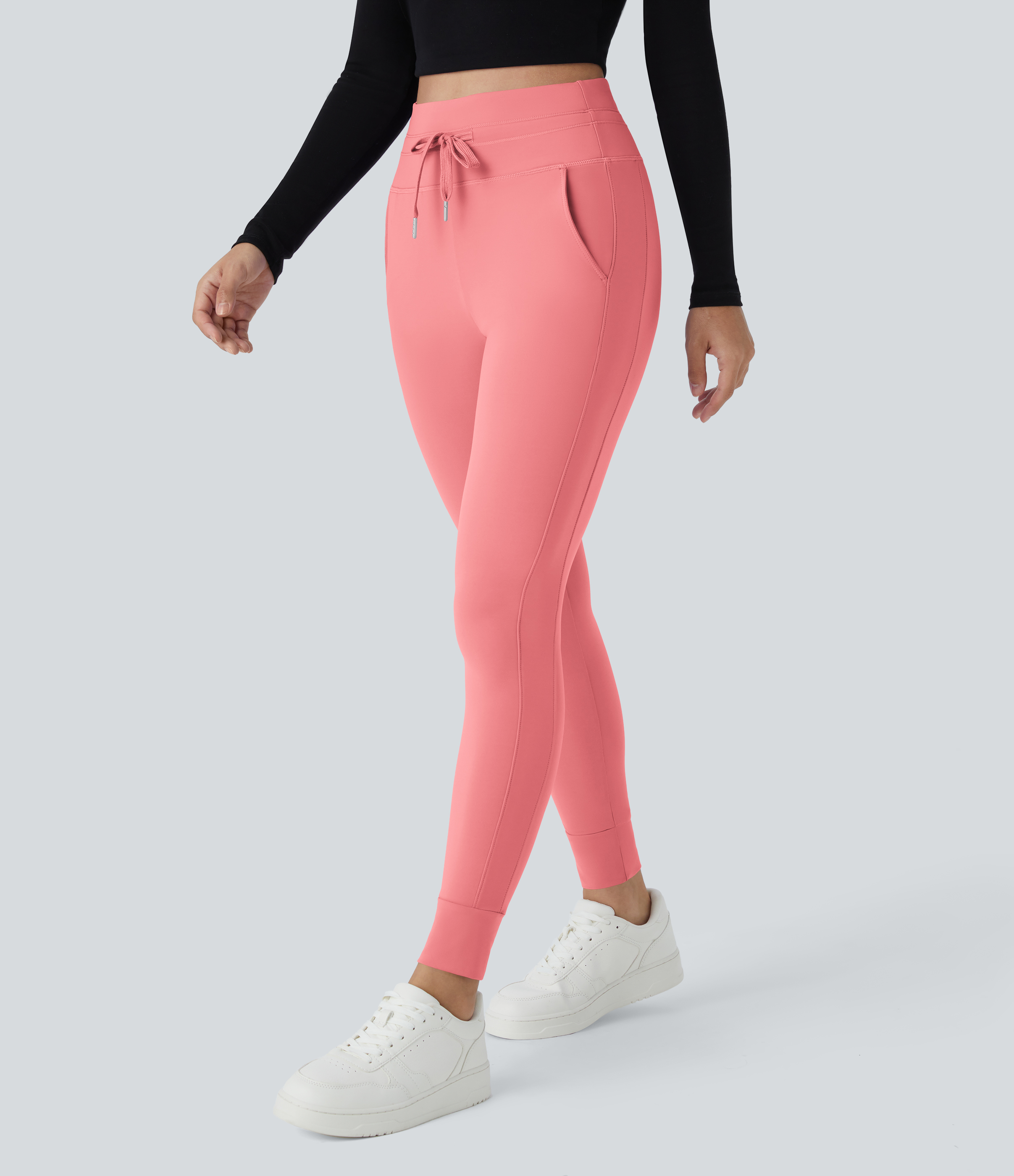 Halara Cloudfulв„ў Air Fabric High Waisted Drawstring Side Pocket Plain Cool Touch Full Length Joggers  - Shell Pink - XL(petite) 
