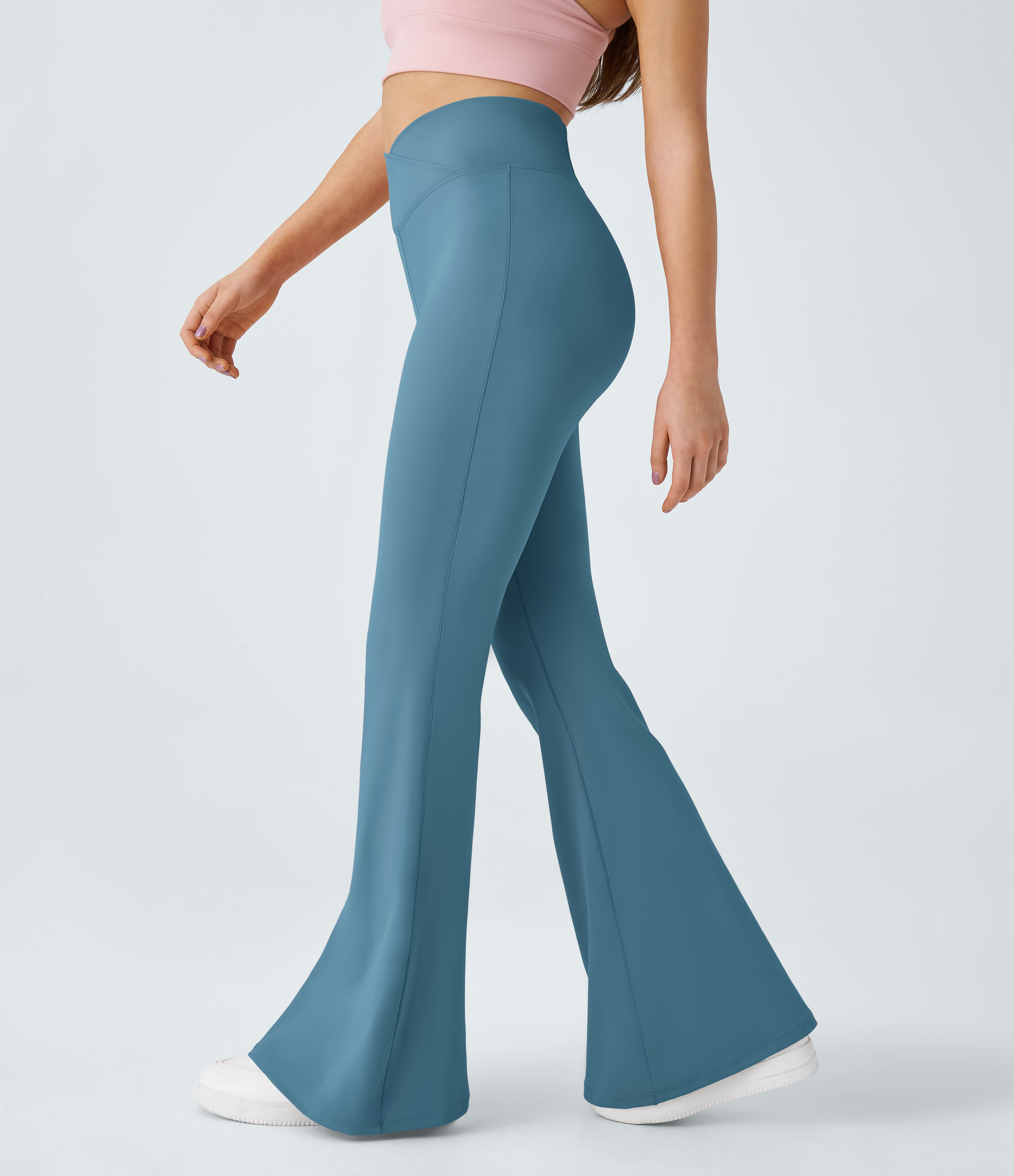 Halara Crossover High Waisted Back Pocket Super Flare Leggings  - Niagara - S(petite) gym leggings leggings with pockets 