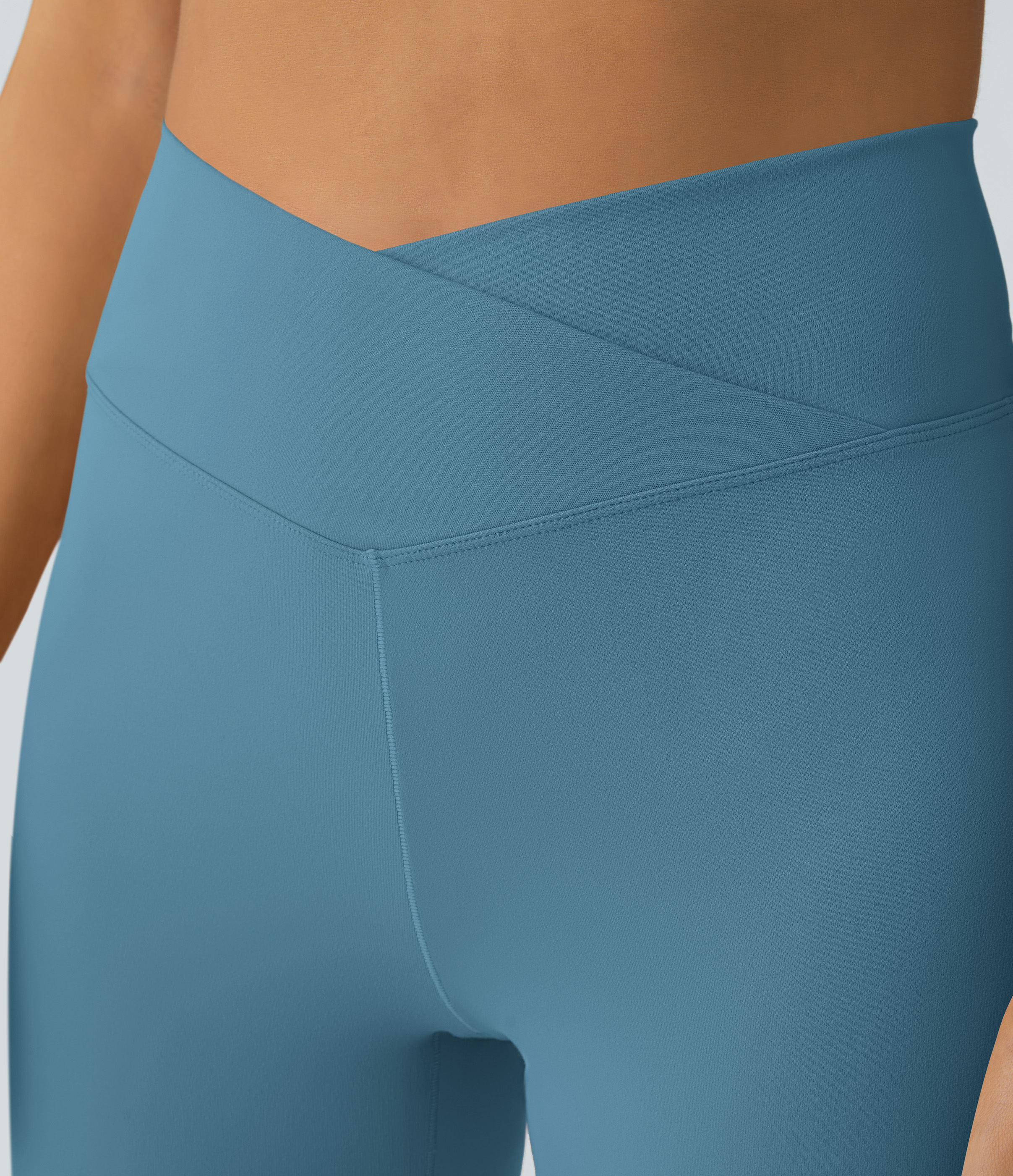 Halara Crossover High Waisted Back Pocket Super Flare Leggings  - Niagara - S(petite) gym leggings leggings with pockets 