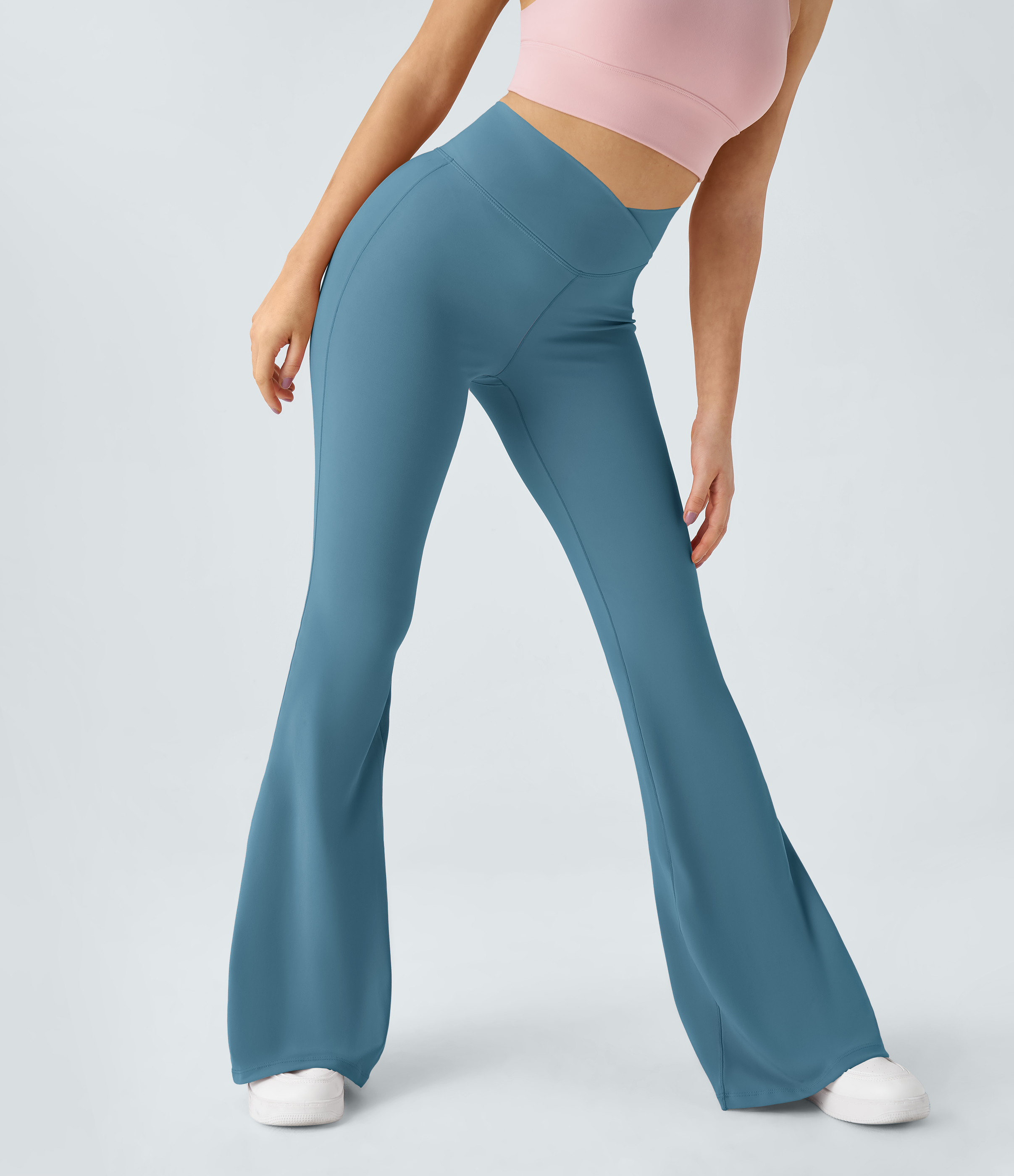 Halara Crossover High Waisted Back Pocket Super Flare Leggings  - Niagara - S(petite) gym leggings leggings with pockets 