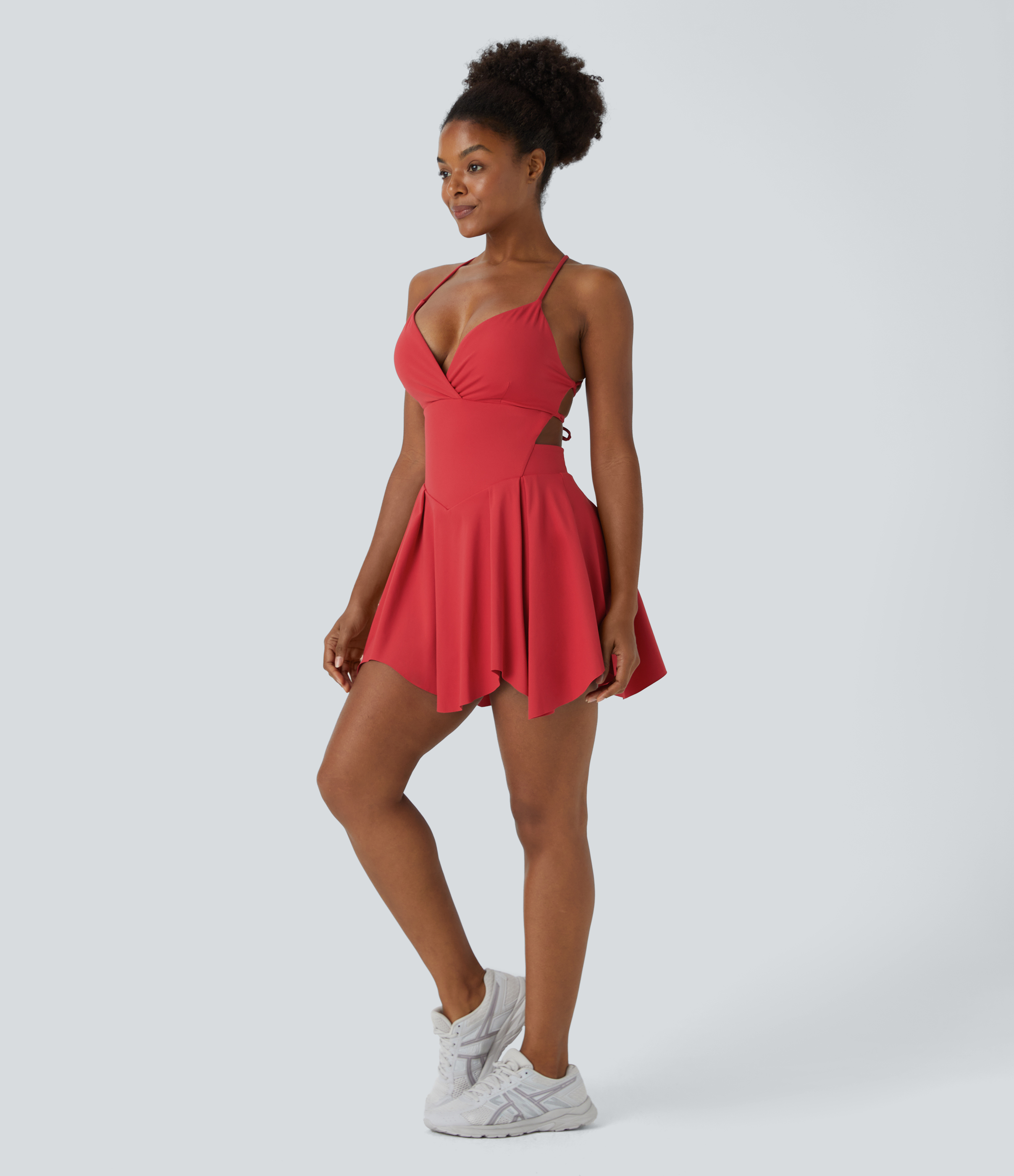 Halara Backless Crisscross Lace Up 2-in-1 Pocket Mini Slip Yoga Active Dress Workout Dress - Salsa - M 