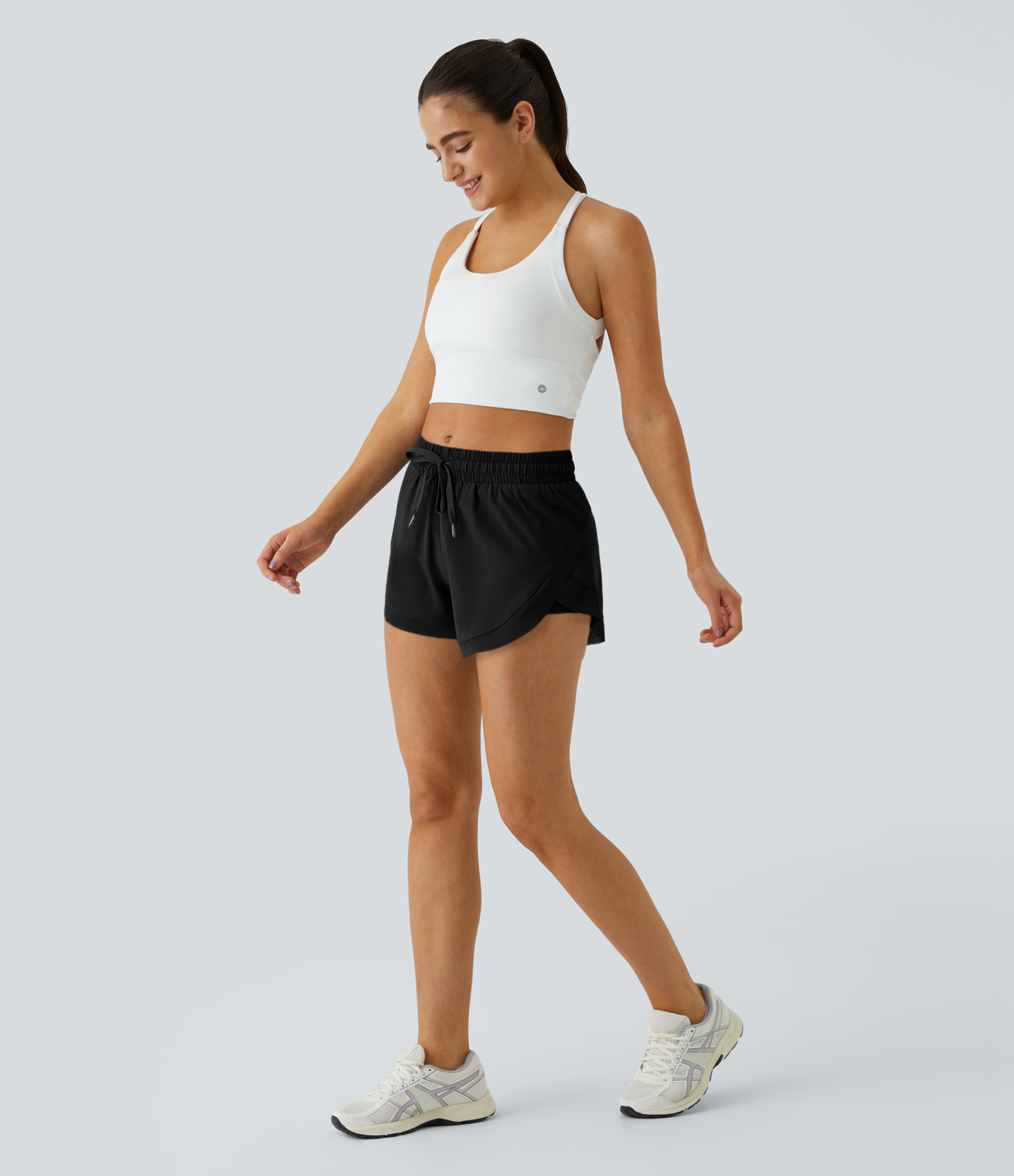 Halara Drawstring Contrast Flowy Mesh 2-in-1 Shorts Gym Short - Black - XS booty shorts compression shorts yoga shorts 