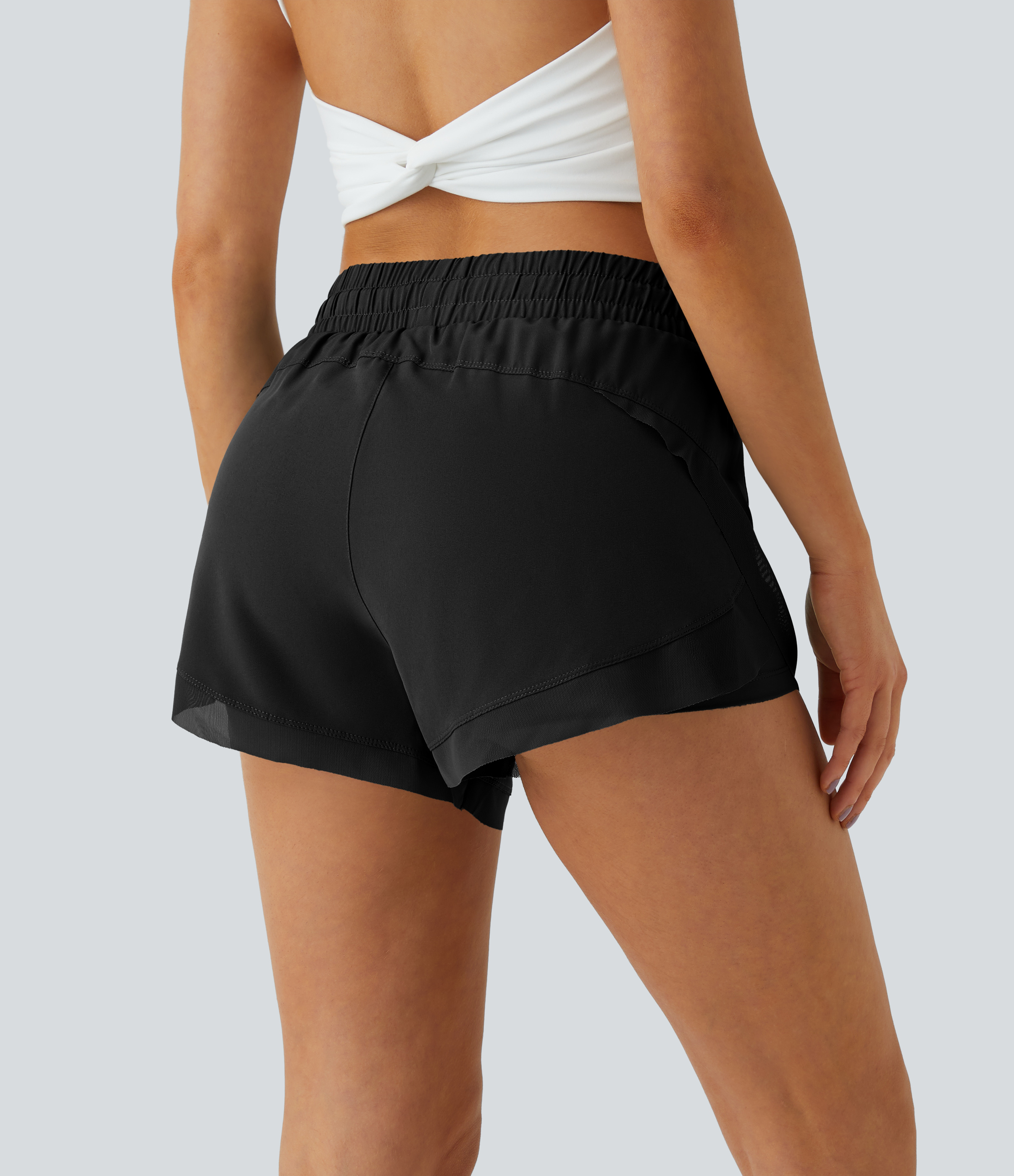 Halara Drawstring Contrast Flowy Mesh 2-in-1 Shorts Gym Short - Black - XS booty shorts compression shorts yoga shorts 