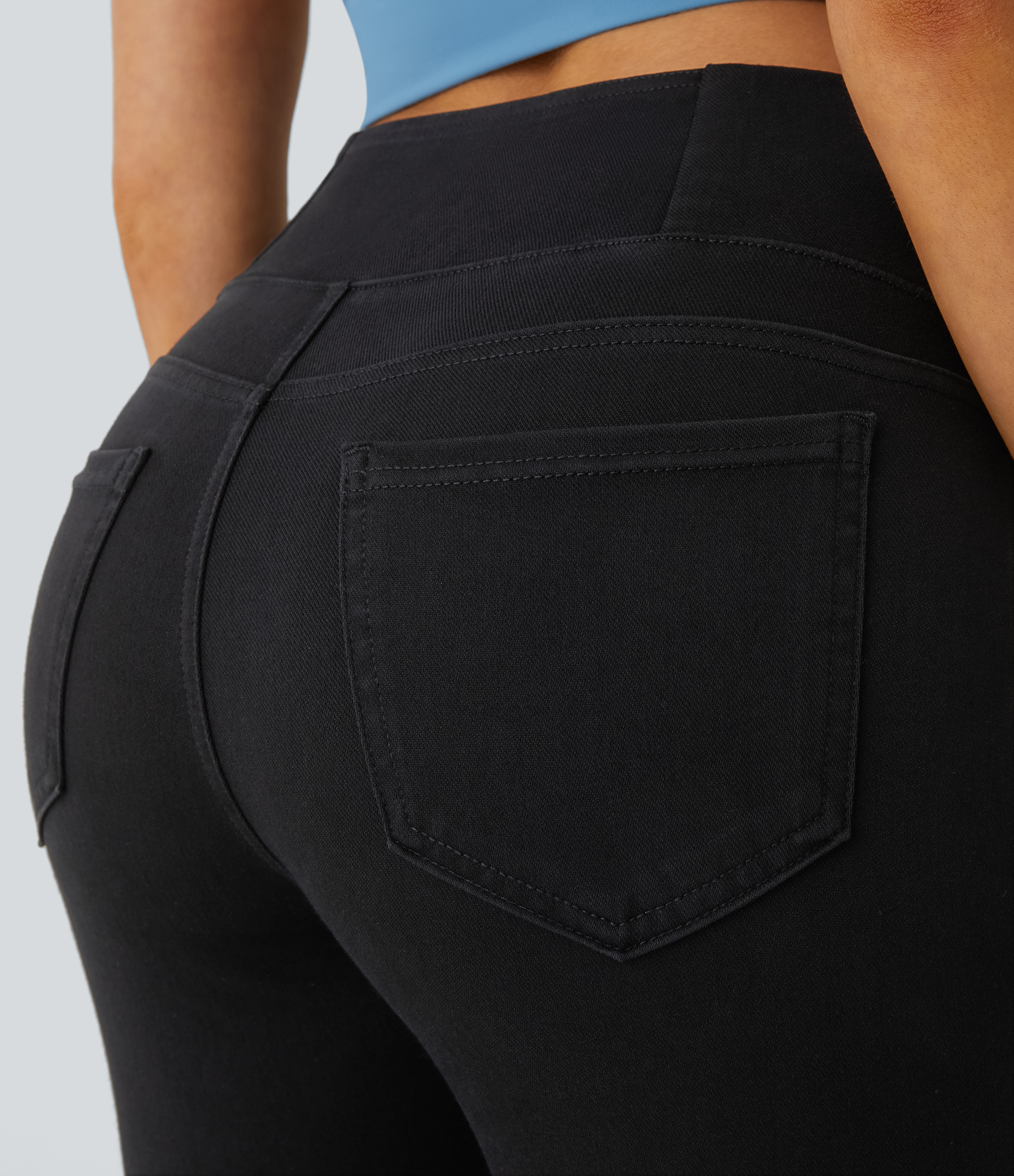 Halara HalaraMagicв„ў Jeans High Waisted Crossover Multiple Pockets Stretchy Knit Denim Work Leggings  - Black - XS 