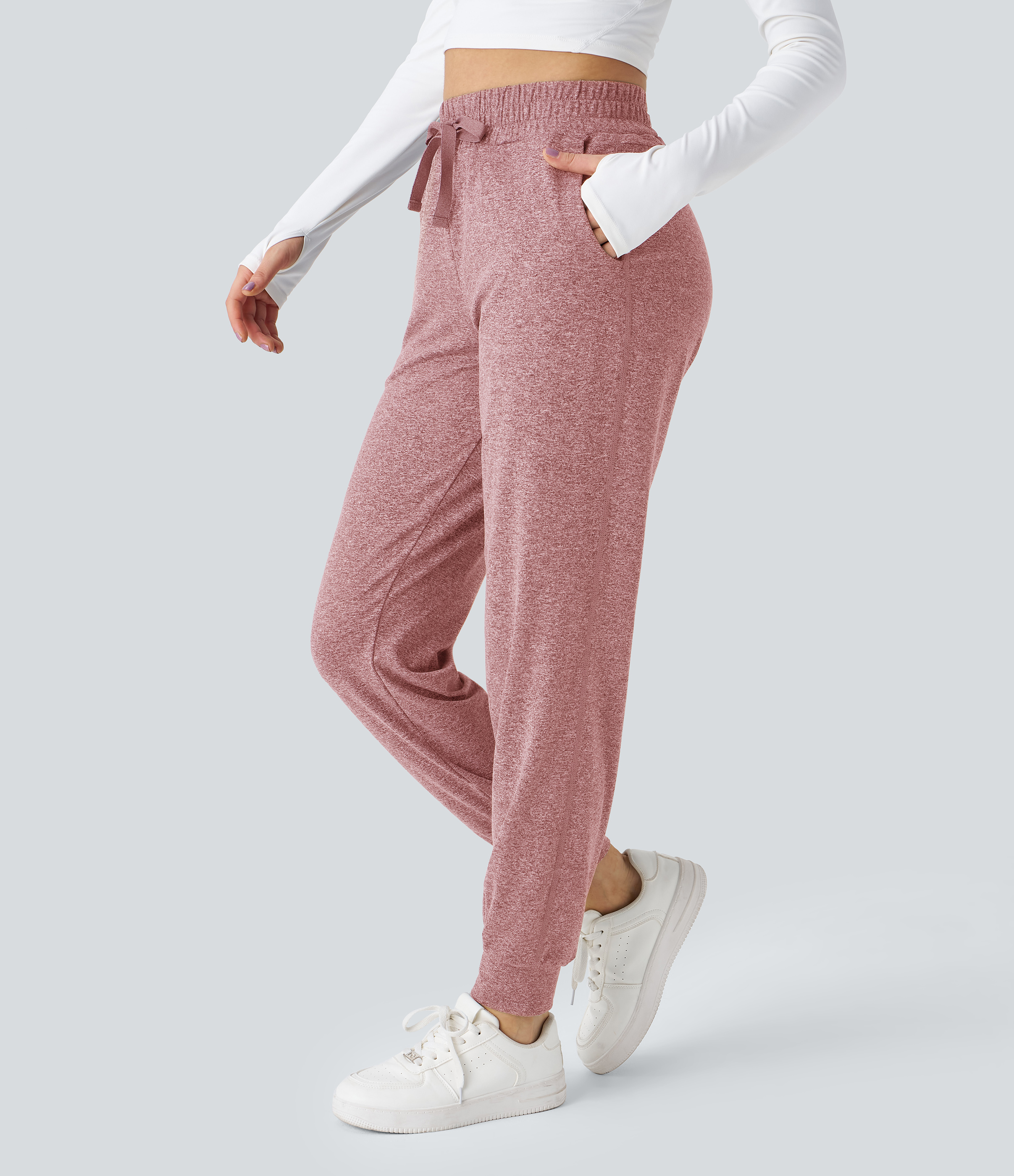 Halara High Waisted Drawstring Side Pocket Ruched Yoga Joggers  - Mottled Begonia - S(regular) 