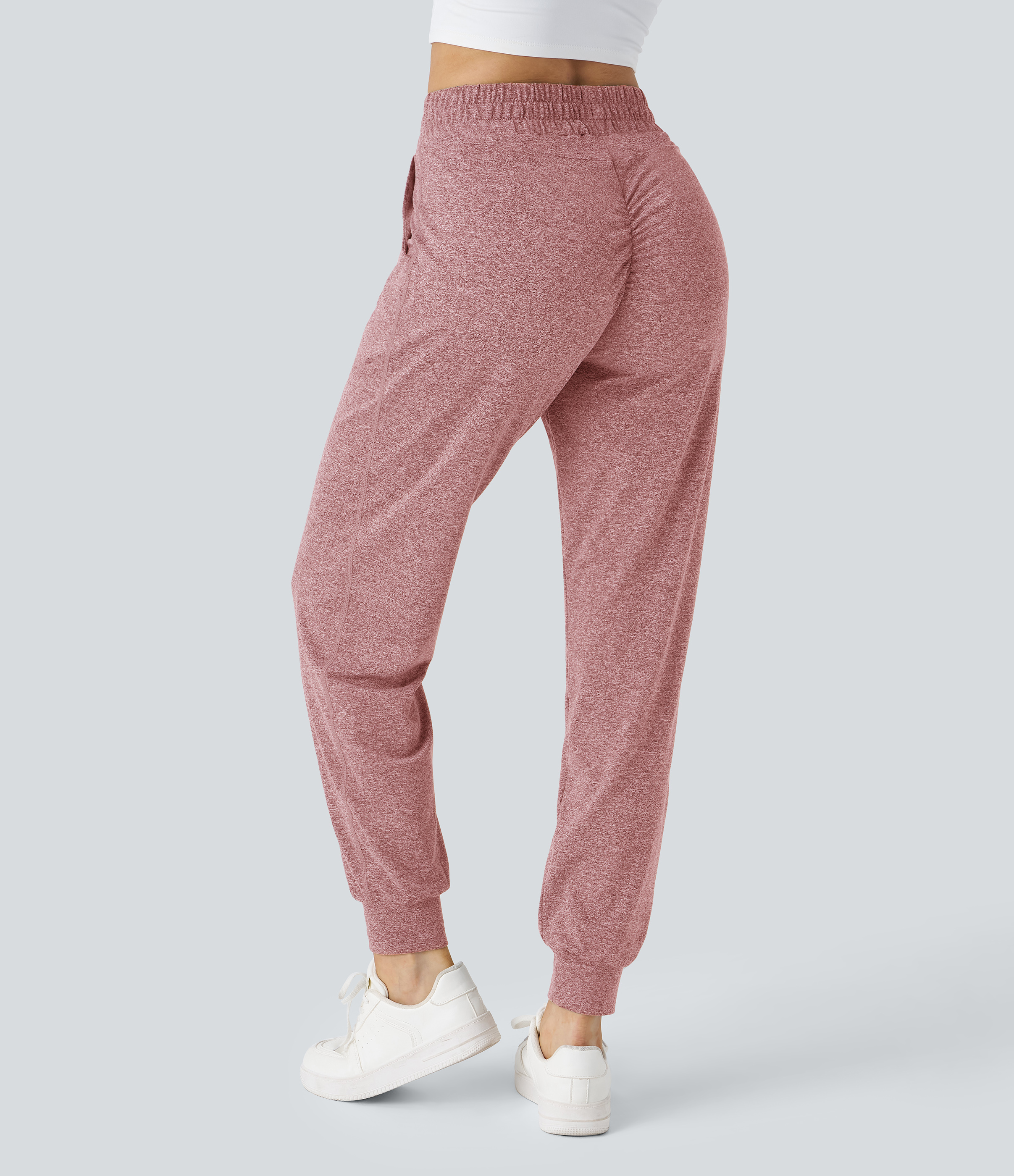 Halara High Waisted Drawstring Side Pocket Ruched Yoga Joggers  - Mottled Begonia - S(regular) 