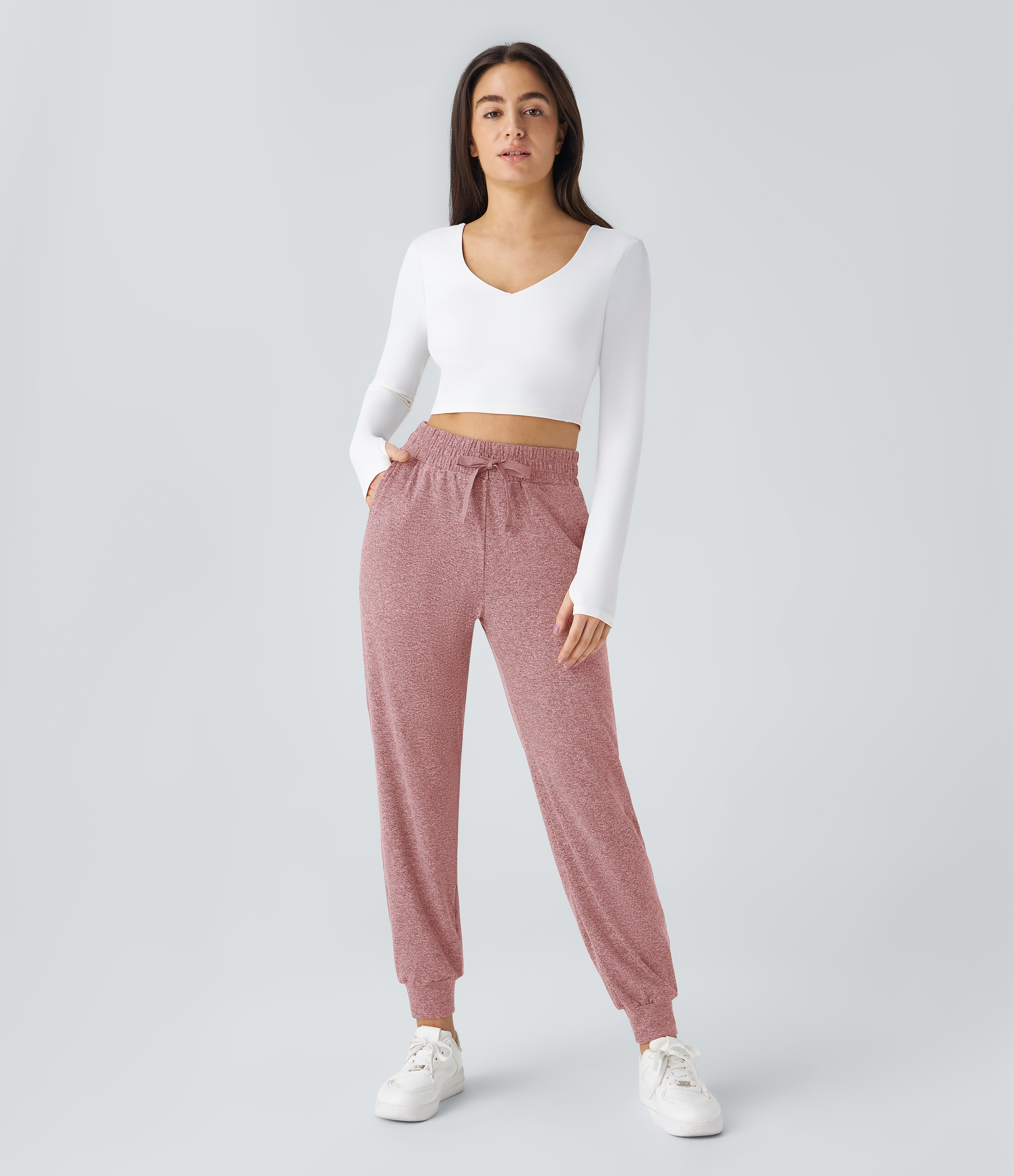 Halara High Waisted Drawstring Side Pocket Ruched Yoga Joggers  - Mottled Begonia - S(regular) 