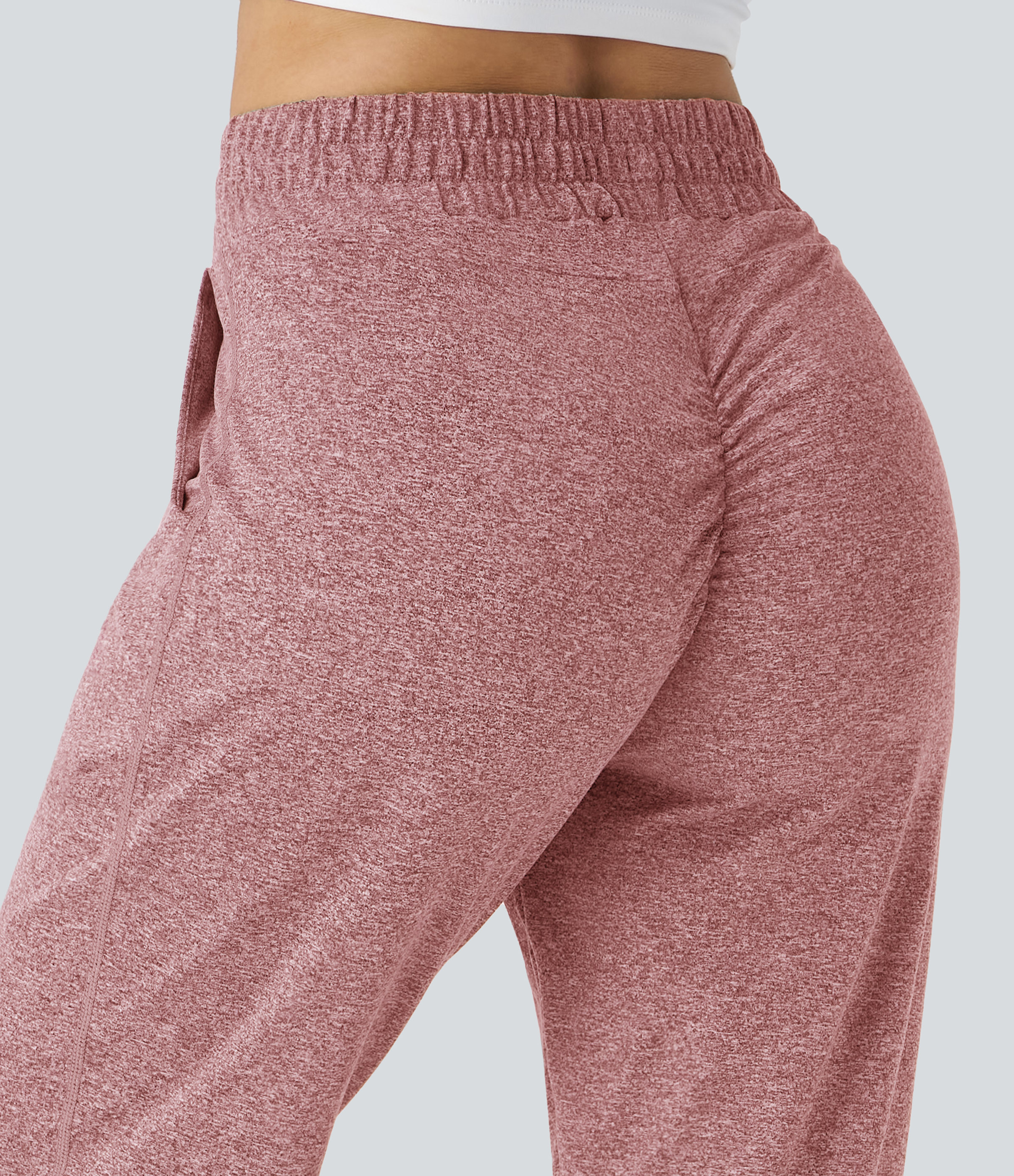Halara High Waisted Drawstring Side Pocket Ruched Yoga Joggers  - Mottled Begonia - S(regular) 